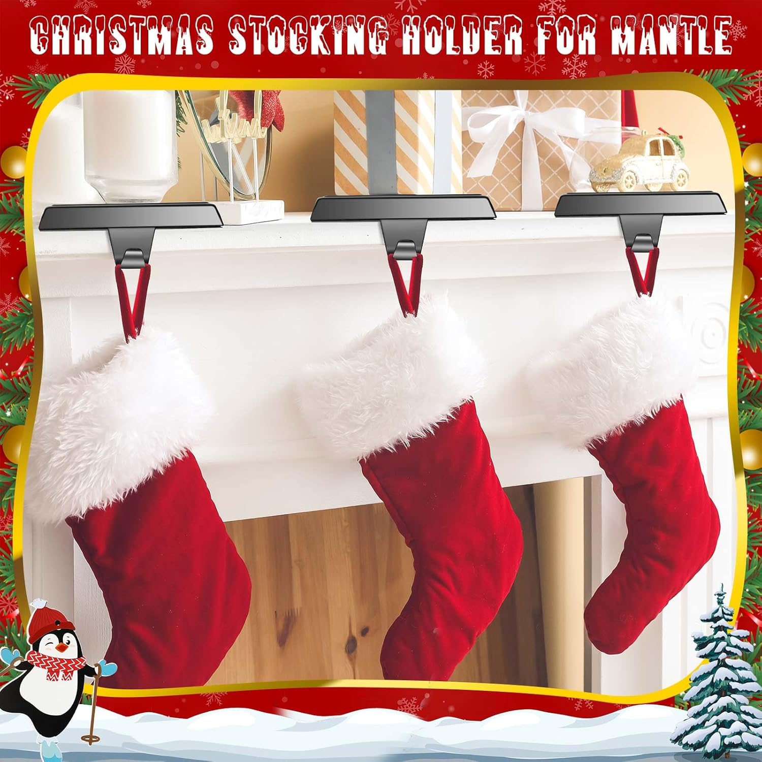 Zhengmy 20 Pcs Christmas Stocking Holders for Mantle Weighted Stocking Holder Fireplace Hangers for Xmas Holiday Party Decoration