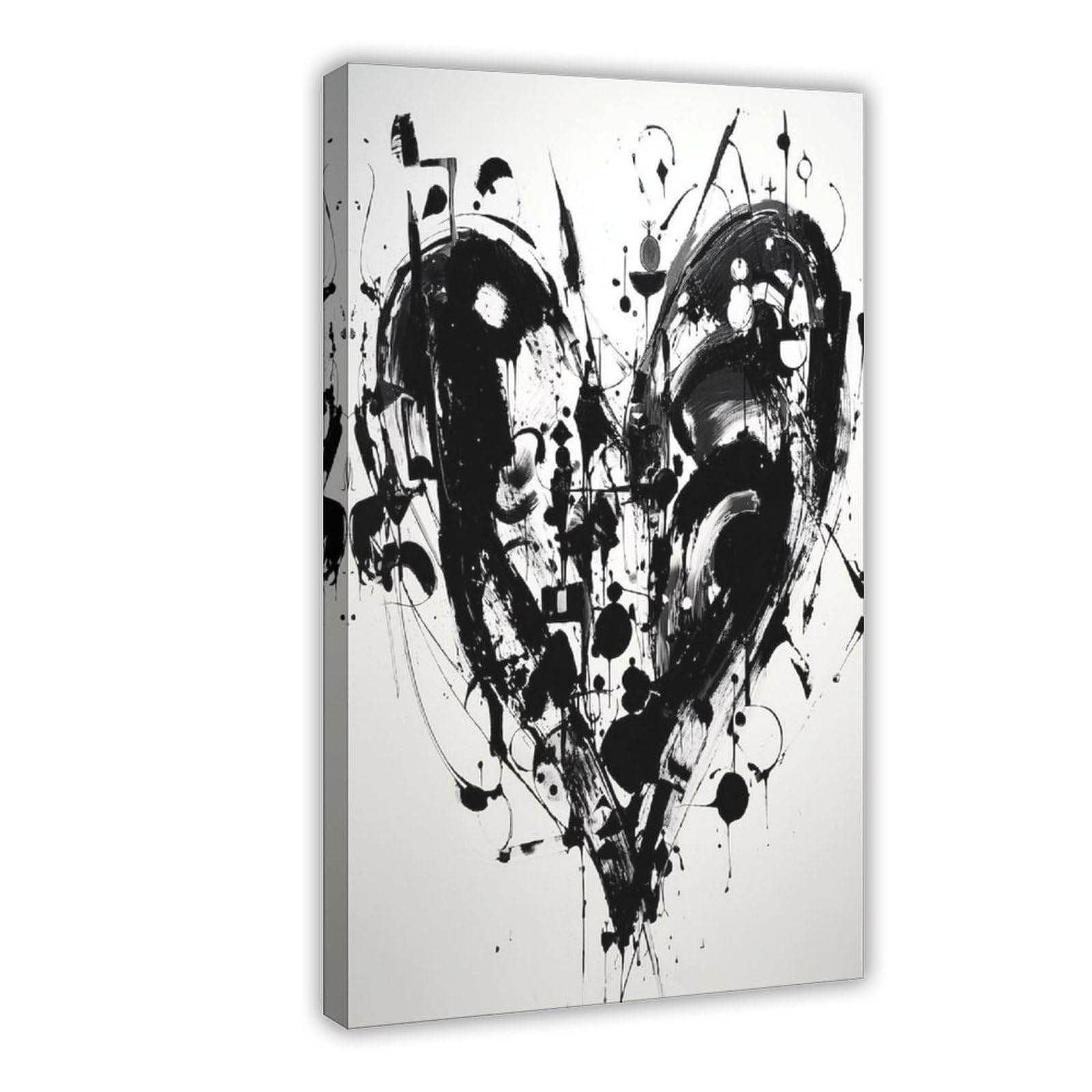 Ywtjax Frame-Style Abstract Black Ink Heart Poster Canvas Poster For Dorm Room Decor Gift
