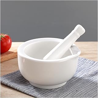 amoladora Juego de mortero y mortero de porcelana blanca, juego de tazones for mezclar de cerámica, moler especias y nueces for liberar sabor, herramienta trituradora de bricolaje for cocina cocina de
