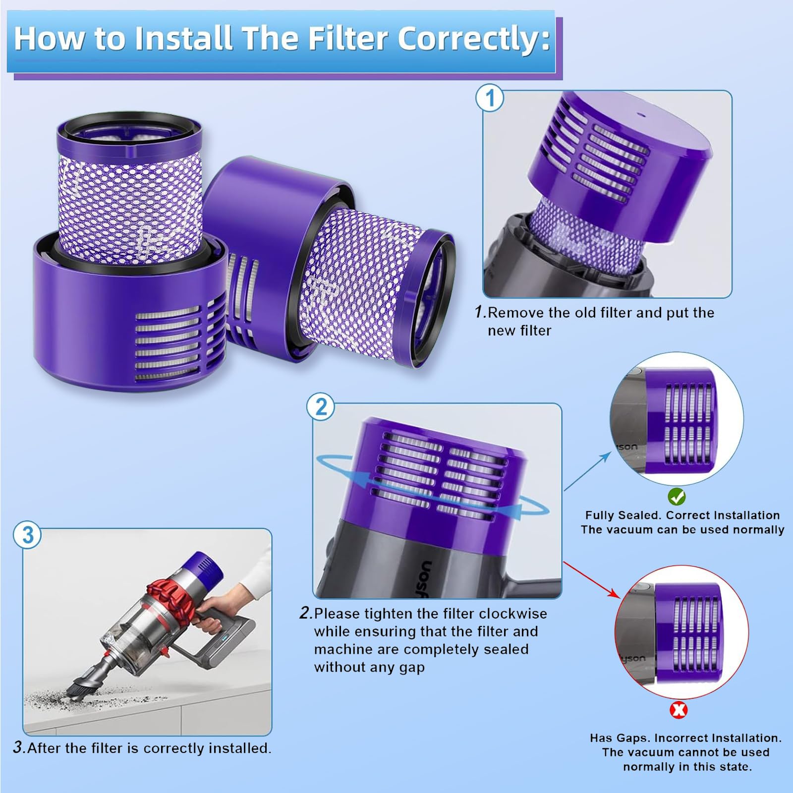 EFOTIML Sostituzioni dei filtri per vuoto 2 pacchetti per Dyson V10 Cyclone Series, V10 Animal, V10 Absolute, V10 Total Clean, SV12, filtri di sostituzione Dyson N. di parte 969082-01