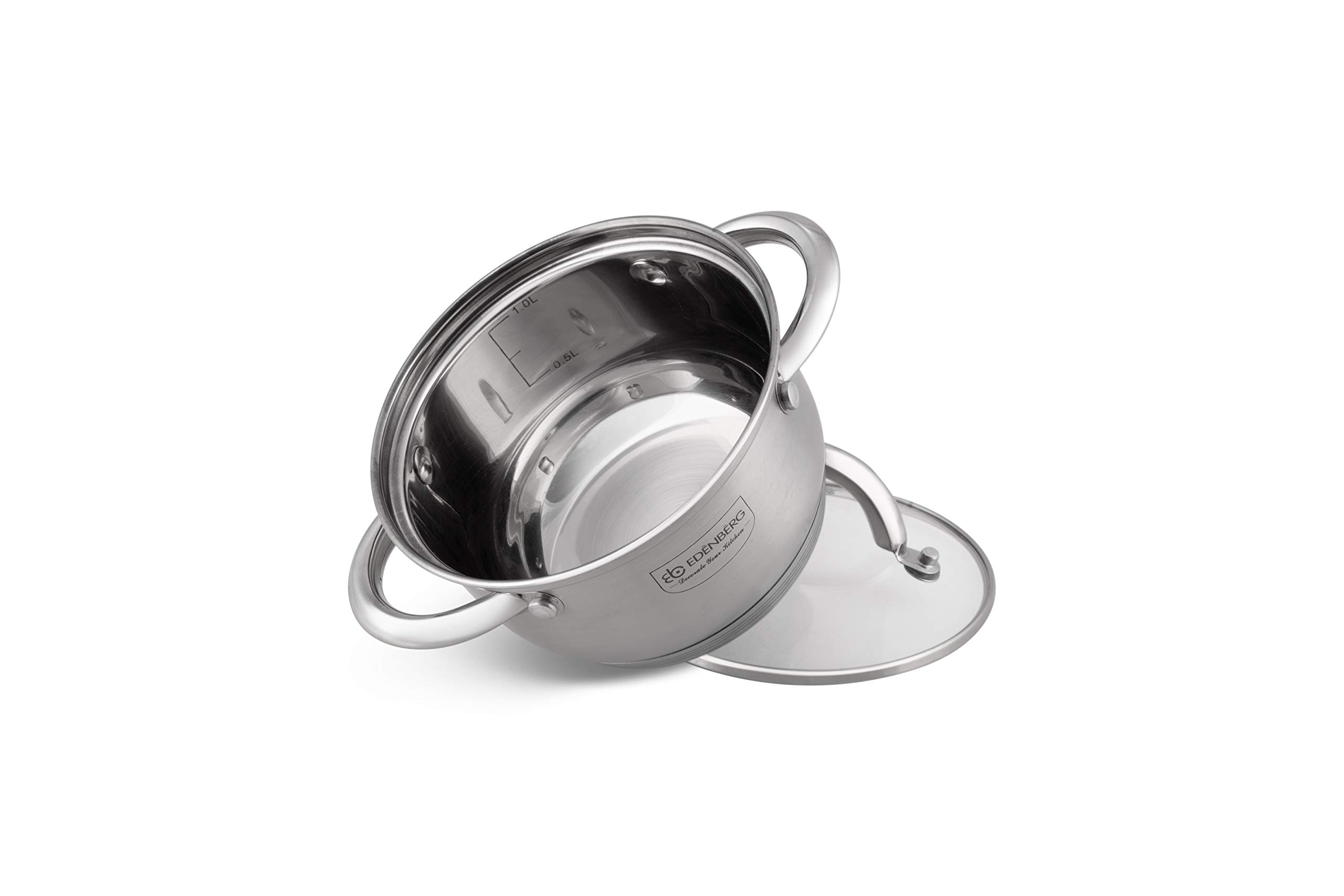 Edenberg Lot de 12 casseroles eb-4000 en acier inoxydable chromé et acier inoxydable INOX18/10. Idéales pour cuisinières à gaz, électriques, halogènes, céramiques et induction.
