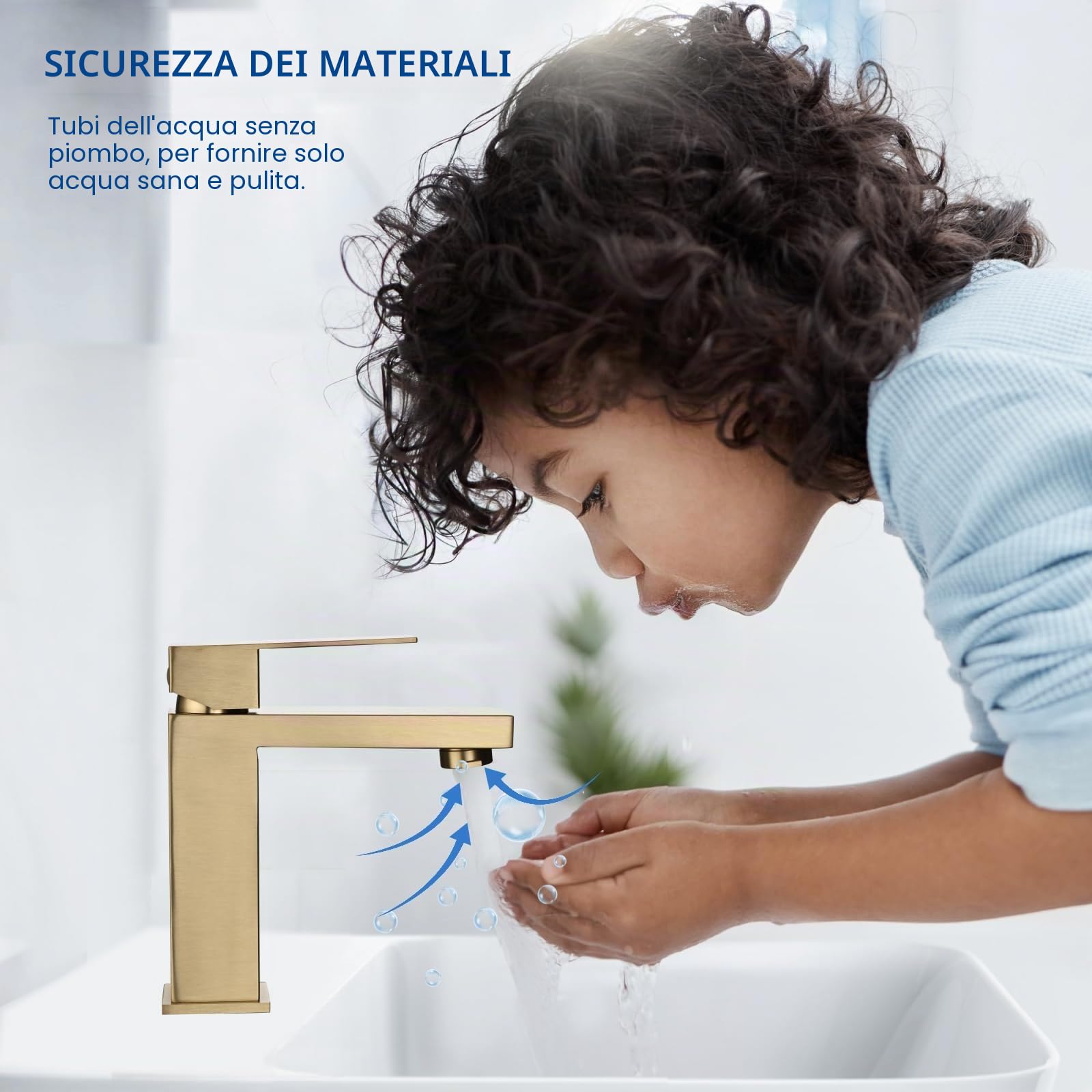 Rubinetto Bagno Lavabo Oro Acciaio Inox, DETBOM Miscelatore Monocomando Fredda e Calda Regolabile con Aeratore Rimovibile, Altezza Bocca 119 mm