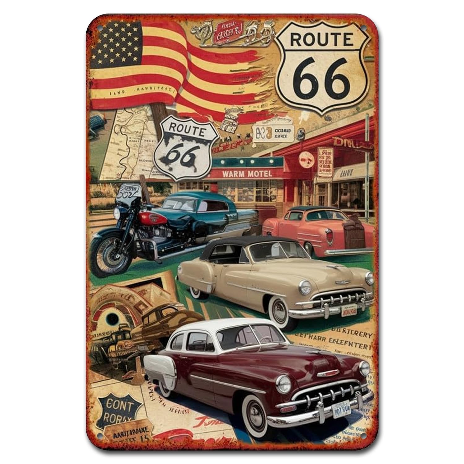 Metal Signs Route 66 Style Vintage Racing Car Tin Sign, Retro Wall Art Metal Poster for Man Cave, Vintage Metal Signs Bar Signs Decor for Garage Pub Man Cave