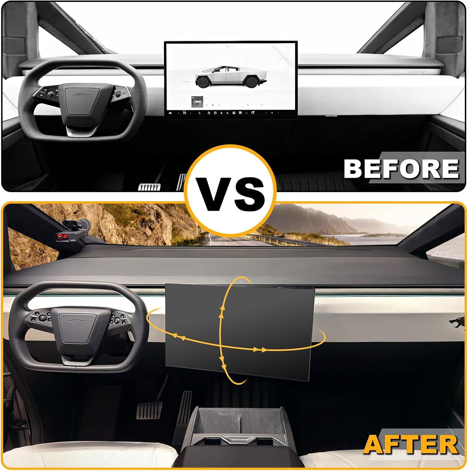 HANSSHOW Swivel Mount Kit for Cybertruck Center Console Dashboard Touch Screen 4-Way Adjustment Navigation Screen Rotating Holder for Cybertruck Accessories