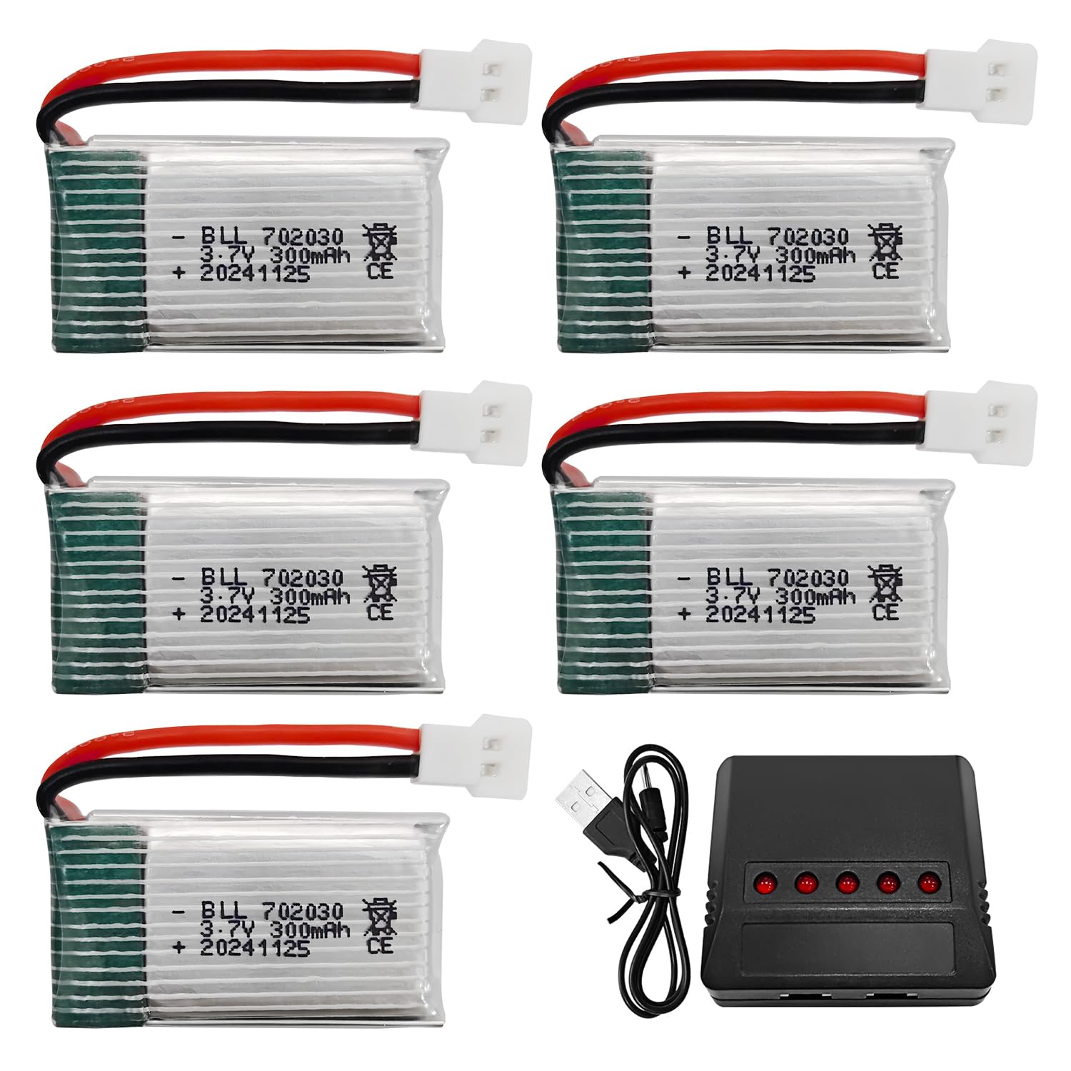 ZYGY 5PCS 3.7V 300mAh 25C lithium battery with 5-in-1 charger for Syma X11 X11C WLToys V911S A120 XK A150 V966 FX801 UDI U830 U816A Hubsan X4 H107L DFD F180W F180C HS170 HS170C HS177 drone