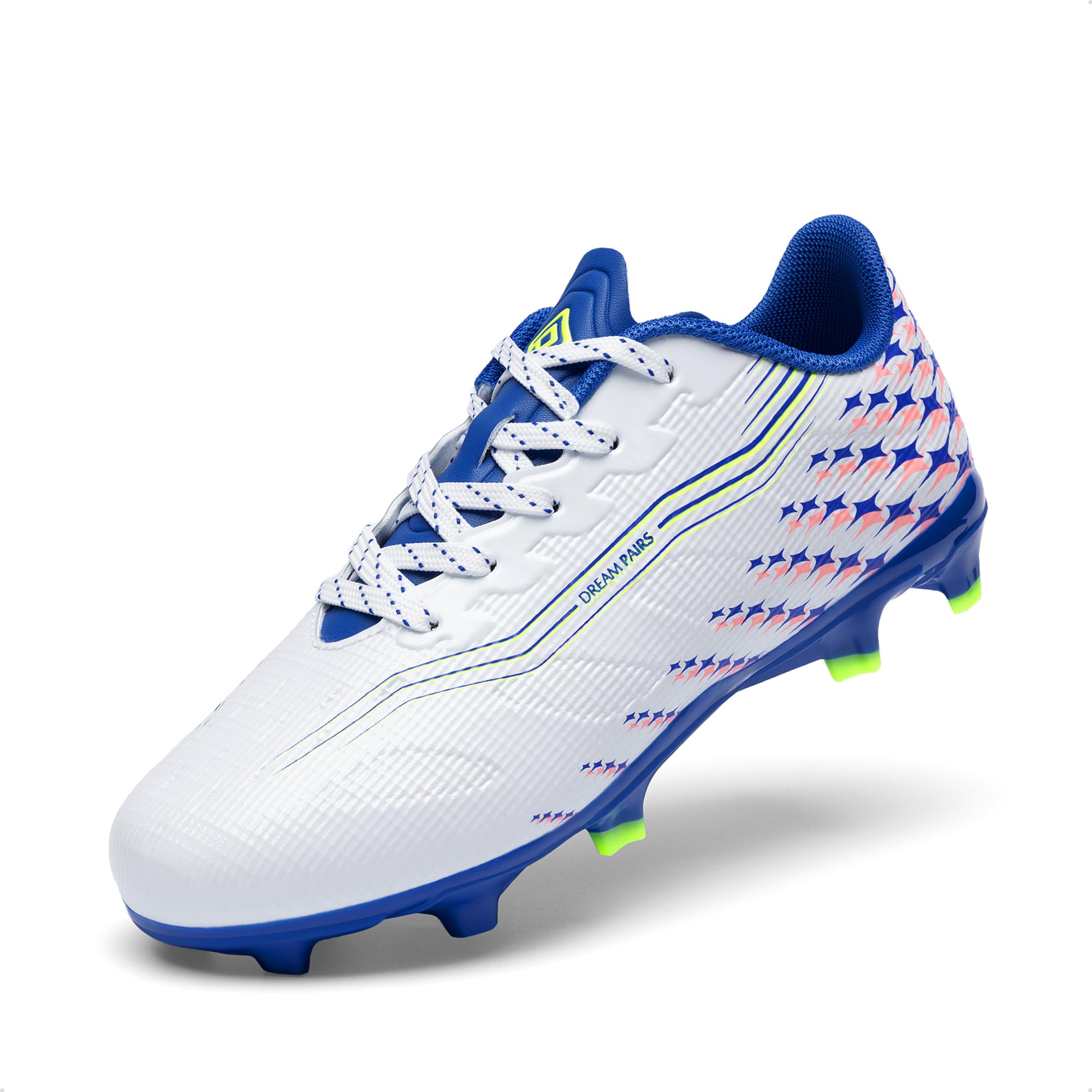 DREAM PAIRS Boys Girls FG AG Soccer Cleats High-Speed Anti-Twist Lightweight Football Shoes,Size 4 Big Kid,White,SKSO26002K