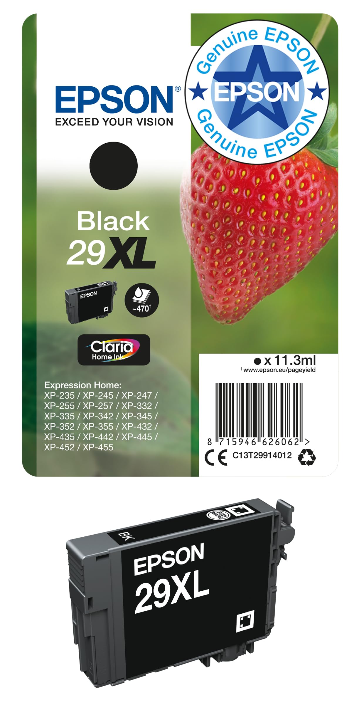 EPSON Strawberry Ink Cartridge for Expression Home XP-445 Series - Black, XL
