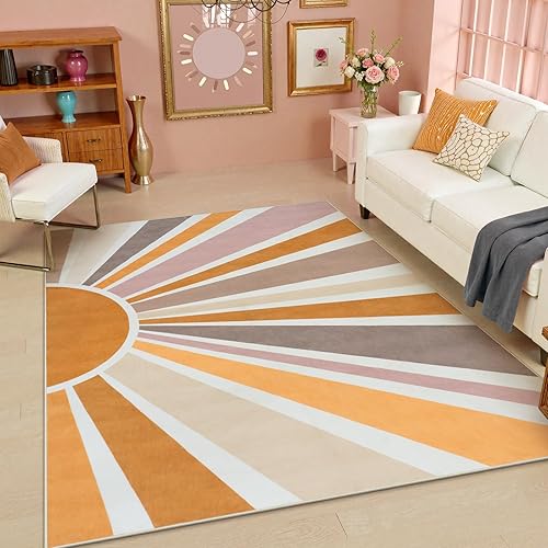 Miniatura 23 de STARUIA Alfombra Boho Lavable de 4'x6' Alfombra de Área para Niños para Sala de Juegos, Alfombra Antideslizante para Niños para Dormitorio, Alfombra