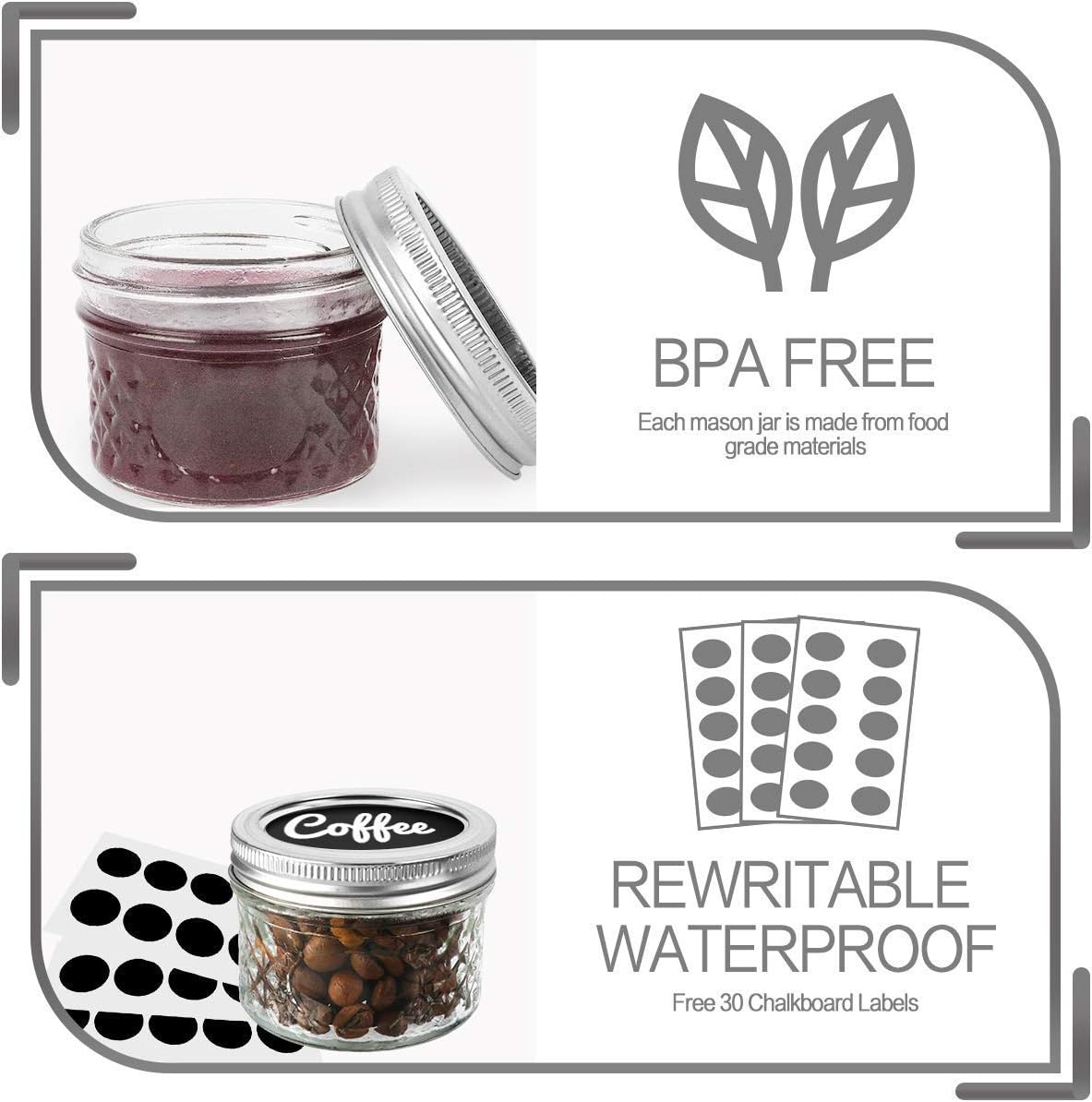 VERONES 15 PACK 12 OZ Mason Jars & 25 PACK 4 OZ Mason Jars Jelly Jars With extra 20 Regular Lids, Ideal for Jam, Honey, Wedding Favors, Shower Favors, Baby Foods