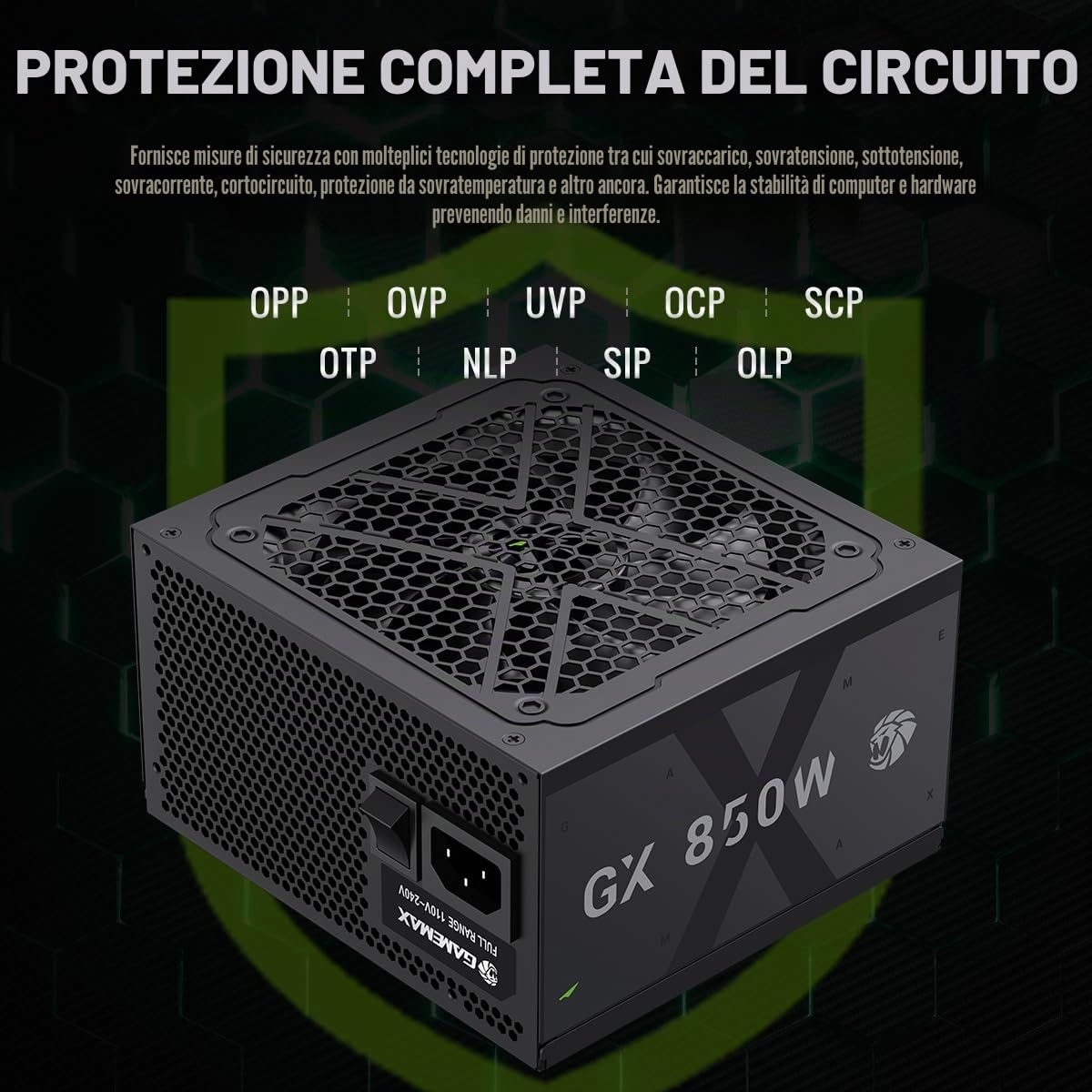 GAMEMAX GX 850GF Alimentatore PC 850W completamente modulare ATX 3.0 con cavo 12V-2x6 e supporto PCIe 5.0, 80 Plus Gold, All-Solid capacitors, ventola FDB da 120 mm, cavo in rame goffrato, cavo piatto