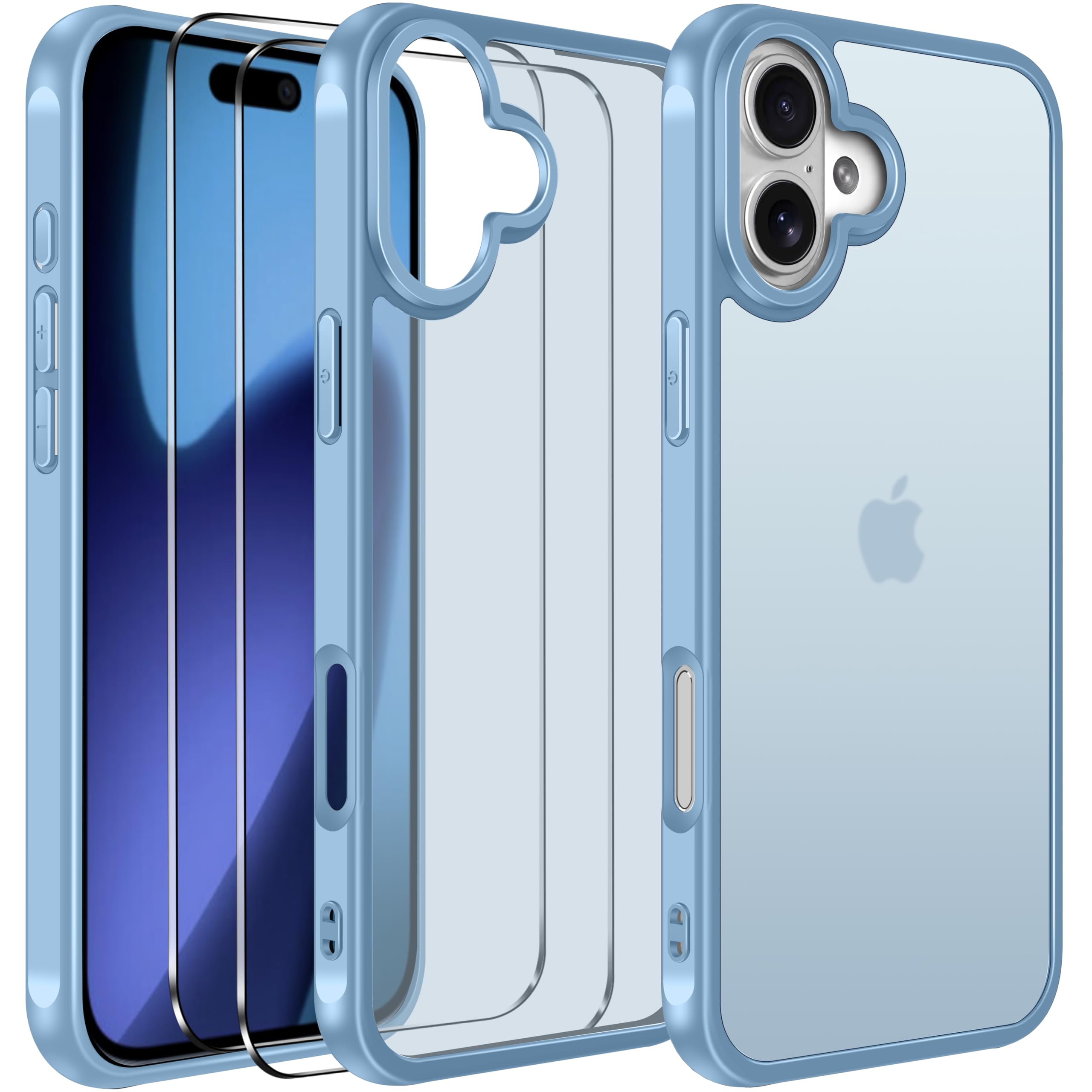 iVoler Cover Opaca per iPhone 17 6.3 Pollici con 2 Pezzi Vetro Temperato, [Antiurto di Grado Militare] Custodia Traslucida Posteriore Sottile Anti-Impronte Case, Azzurro Chiaro