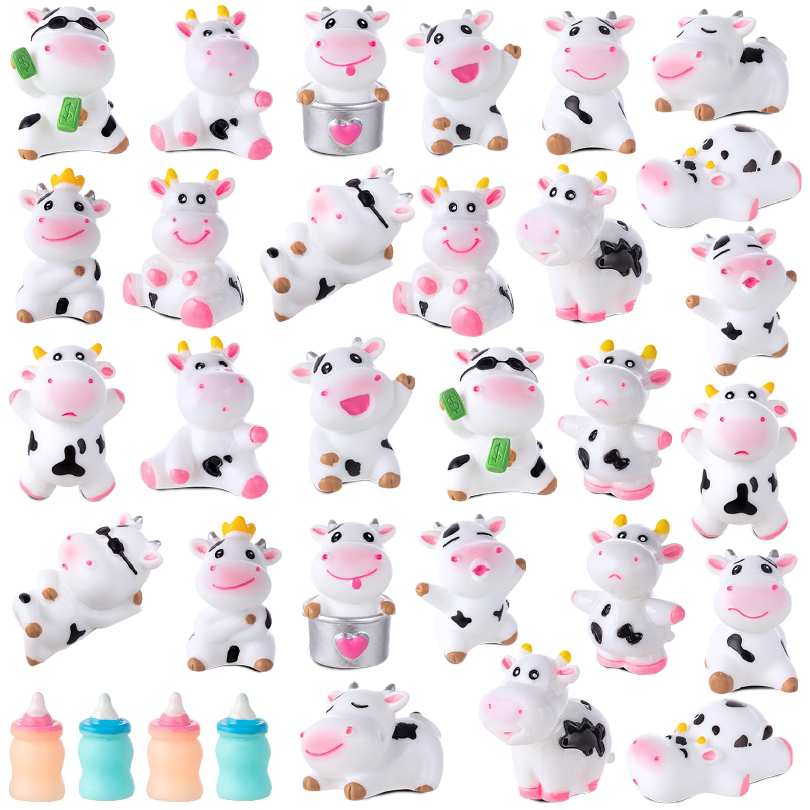 Snapklik 32 Pcs Mini Cow Toys Cute Cow Animals Miniature