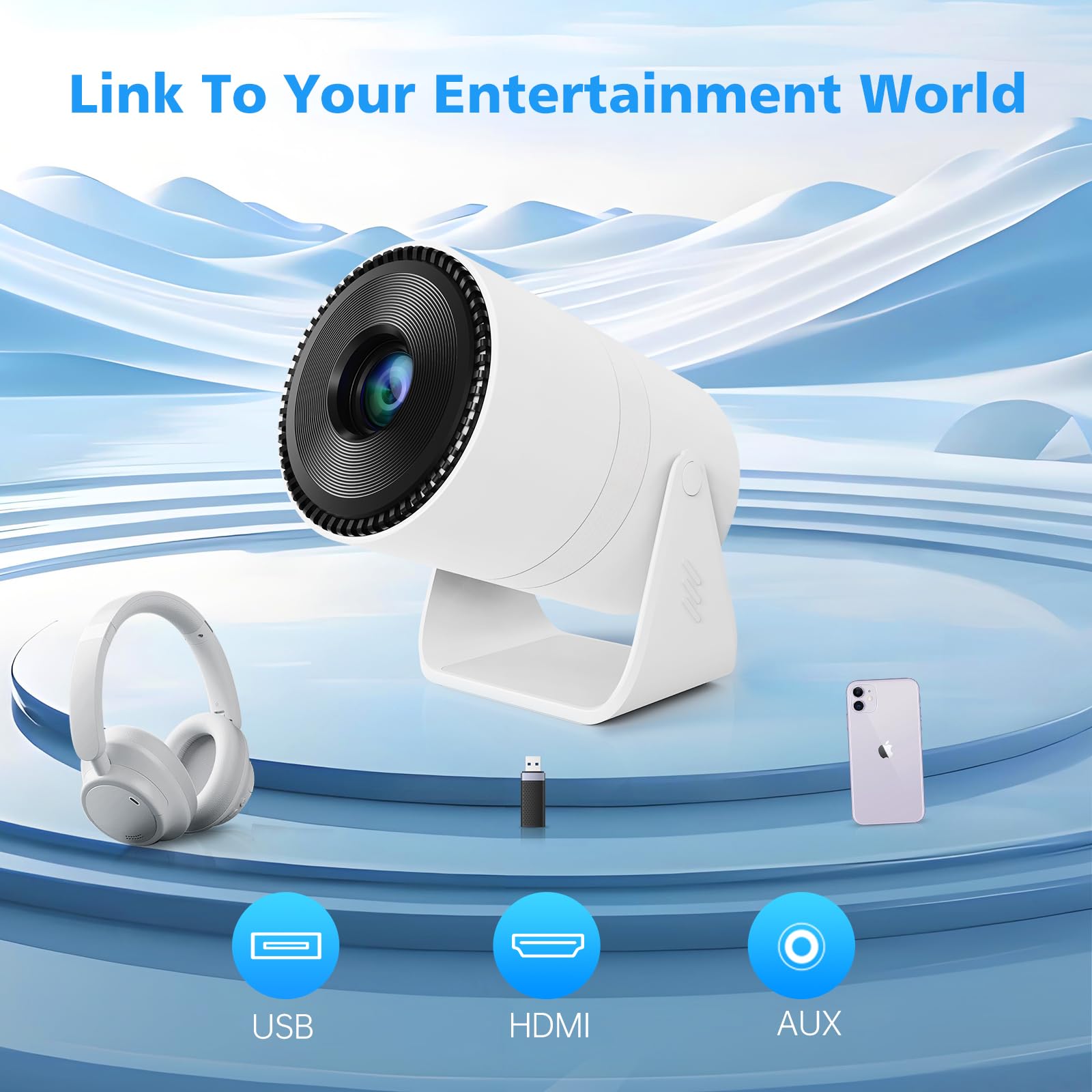Messa a fuoco elettrica: mini proiettore, supporta proiettore portatile 4K 1080P con WiFi Dual Band e Bluetooth 5.2, 150 ANSI, rotazione a 180°, correzione trapezoidale automatica, video proiettore