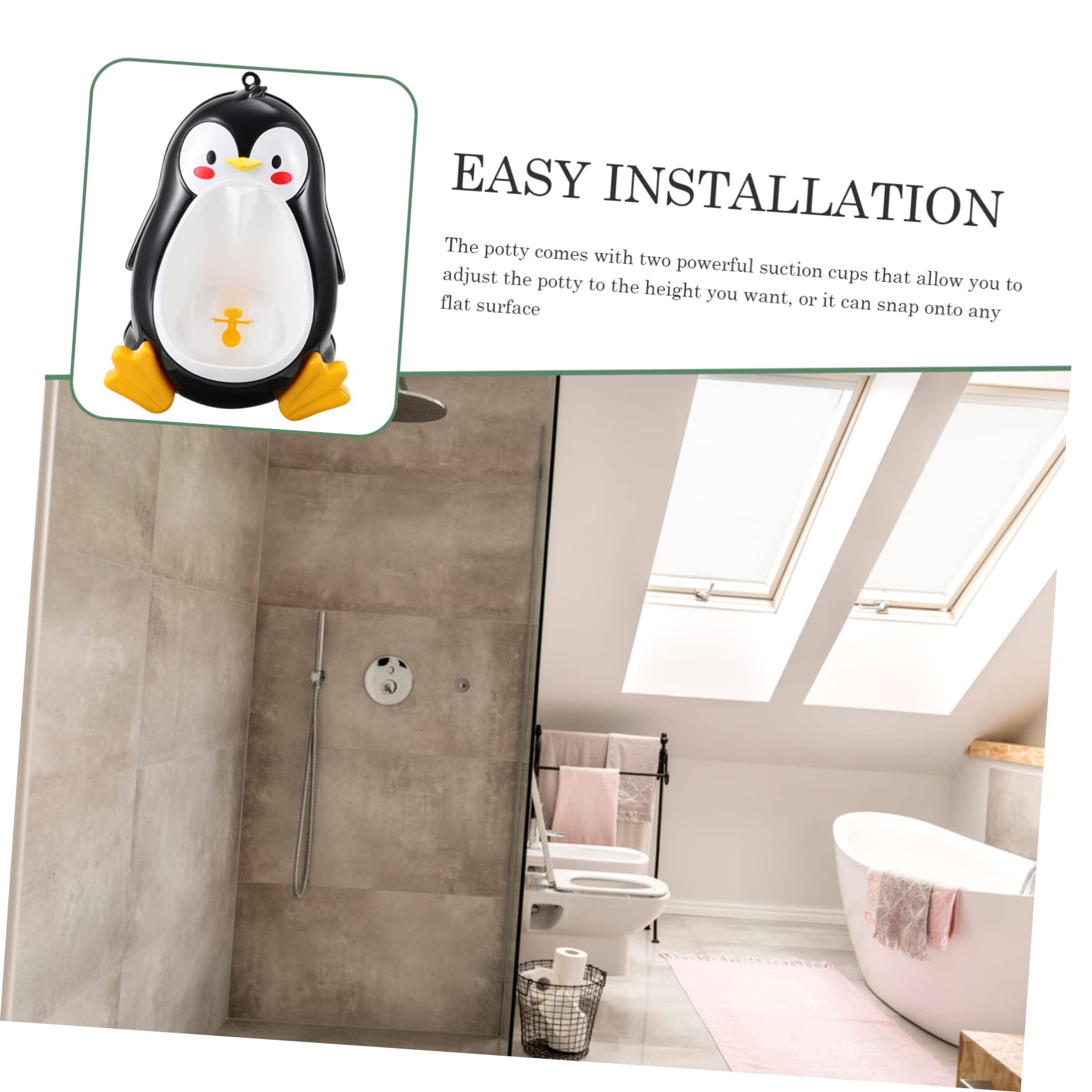 BRIGHTFUFU 1Pc Penguin Shape Urinal Potty Trainer with Rotating Water Wheel Wall Mounted and Easy to Clean Fun Design for Boys Potty Training Green