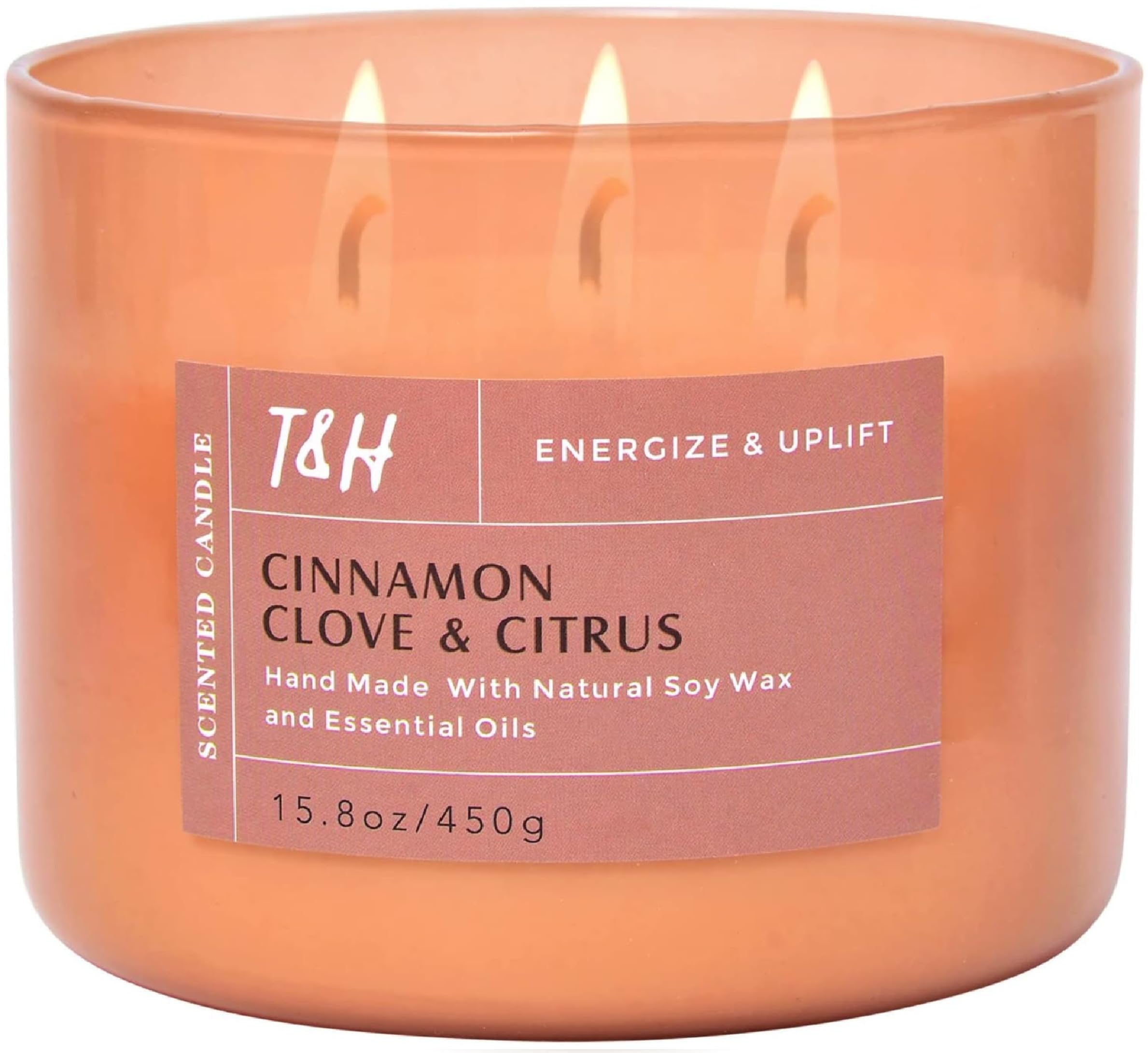 Cinnamon Clove & Citrus 3-Wick Soy Scented Candle, 15.8 oz Large Jar, Spiced Orange Clove Aromatherapy Candle, Winter Home Fragrance, Long Lasting, Clean Burning
