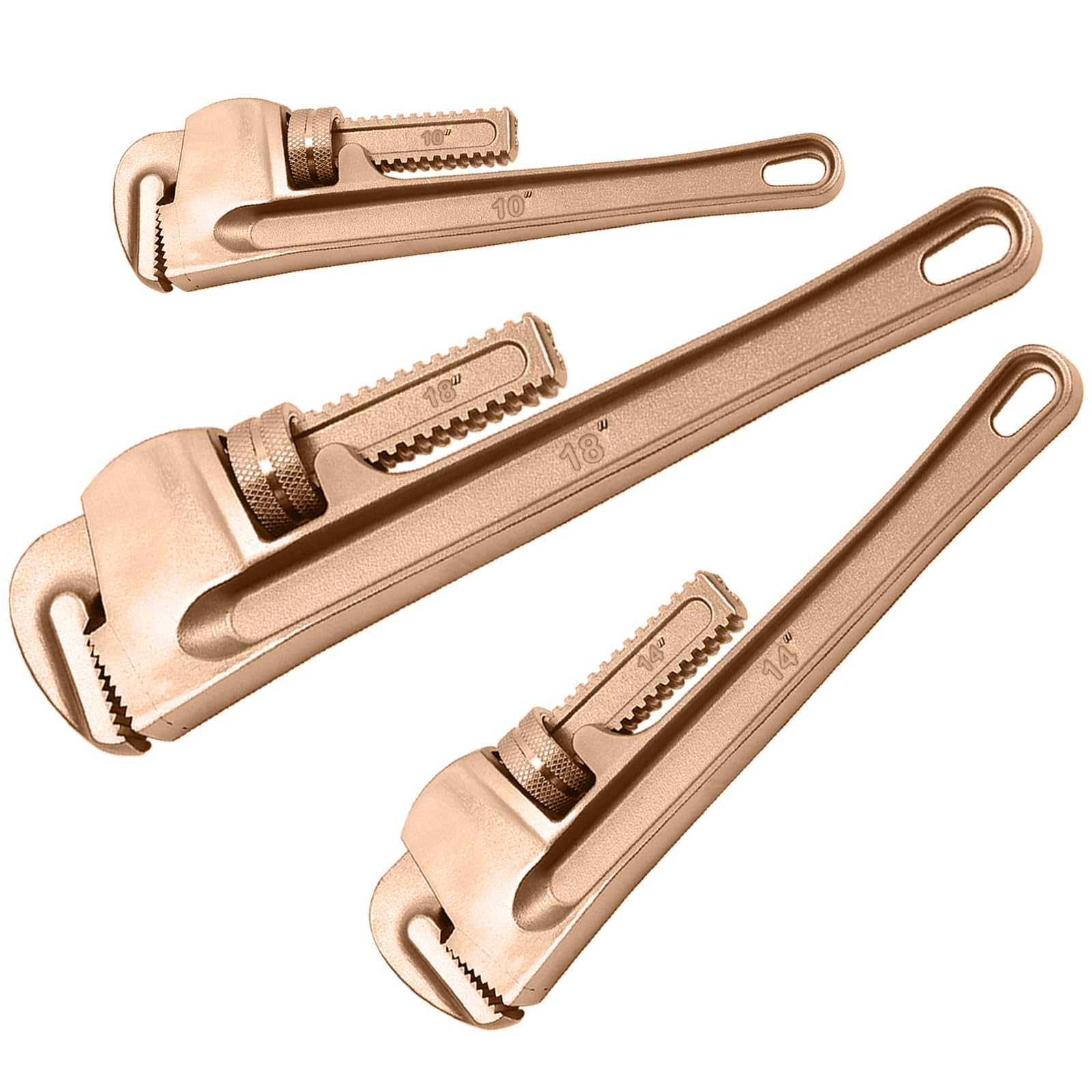 WEDO Zestaw kluczy do rur nieparkingowych, 25 cm, 3 szt. beziskrowych prostych kluczy hydraulicznych, klucz nastawny bezpieczeństwa bez iskry, miedź berylowa, niemagnetyczny, odporny na korozję,