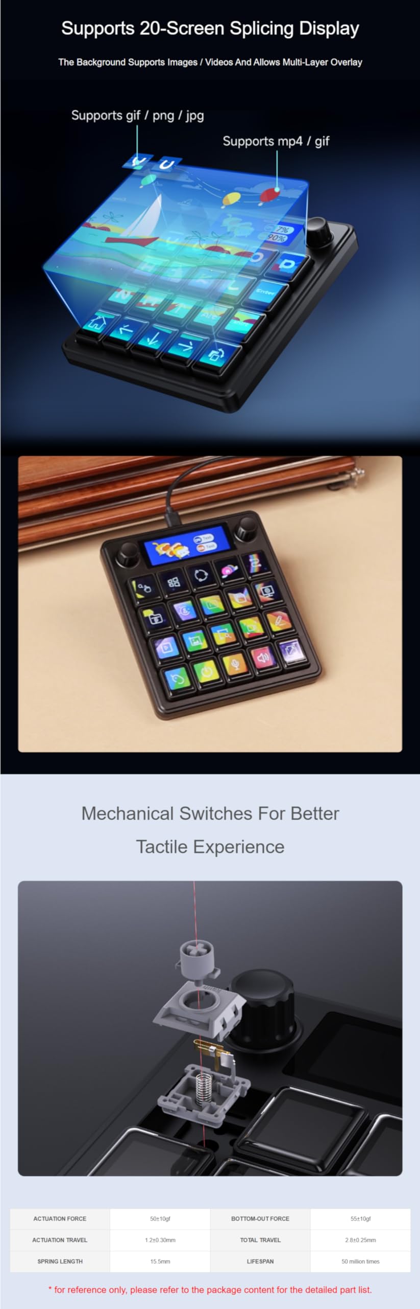 TUOPUONE MK20 Multifunktionales AI-Sprachsteuerungsfeld, schwarz, integrierte 20 × 2,2 cm mechanische LCD-Makro-Tasten und ein 7,1 cm Sekundärbildschirm, Stream-Controller-Deck, Stream-Zubehör
