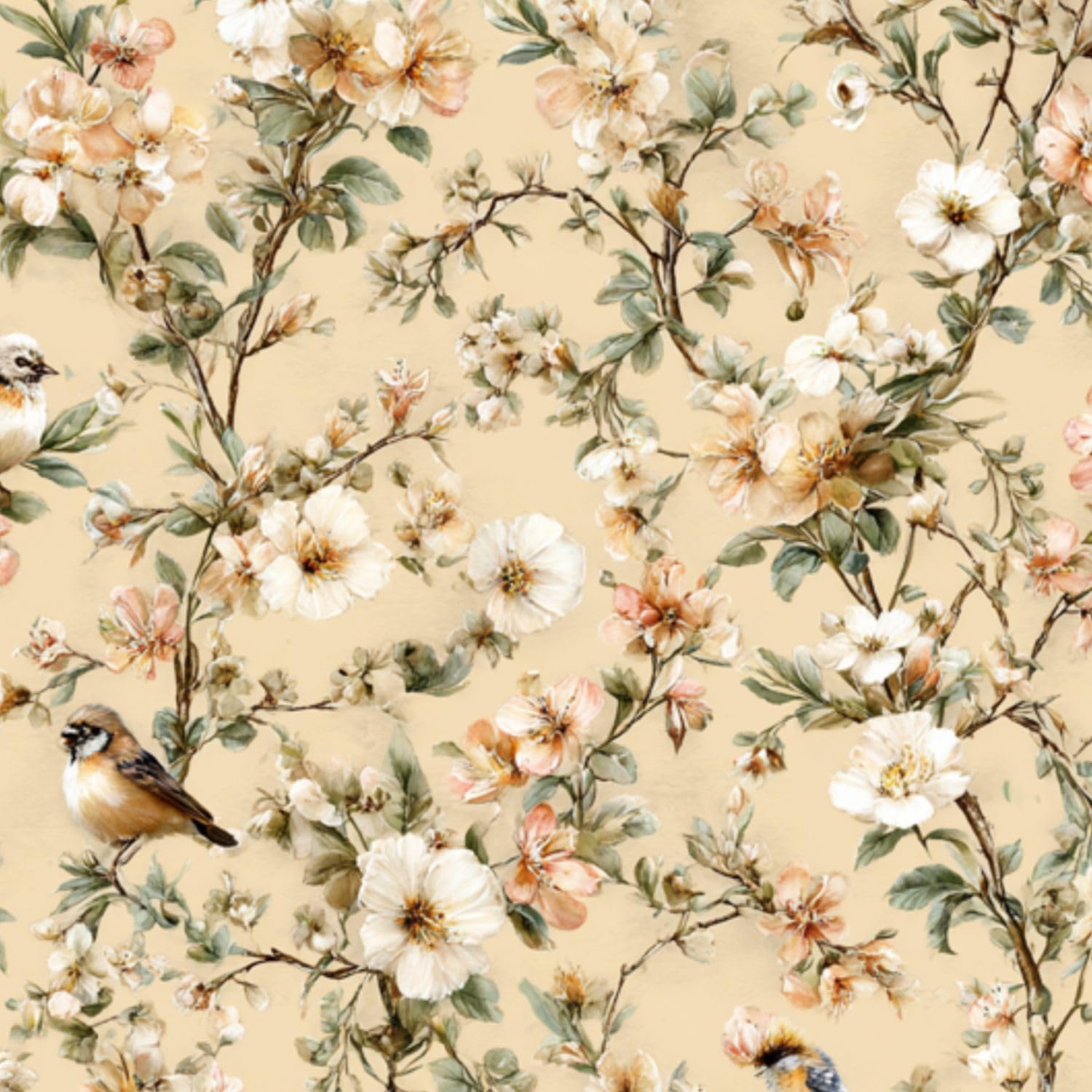 DERUINVAIO Self Adhesive Feature Removable Romantic Countryside Floral Peel and Stick Vinyl Wallpaper Roll, Sticky Lining Paper for Bedroom, Living Room, Kitchen Walls