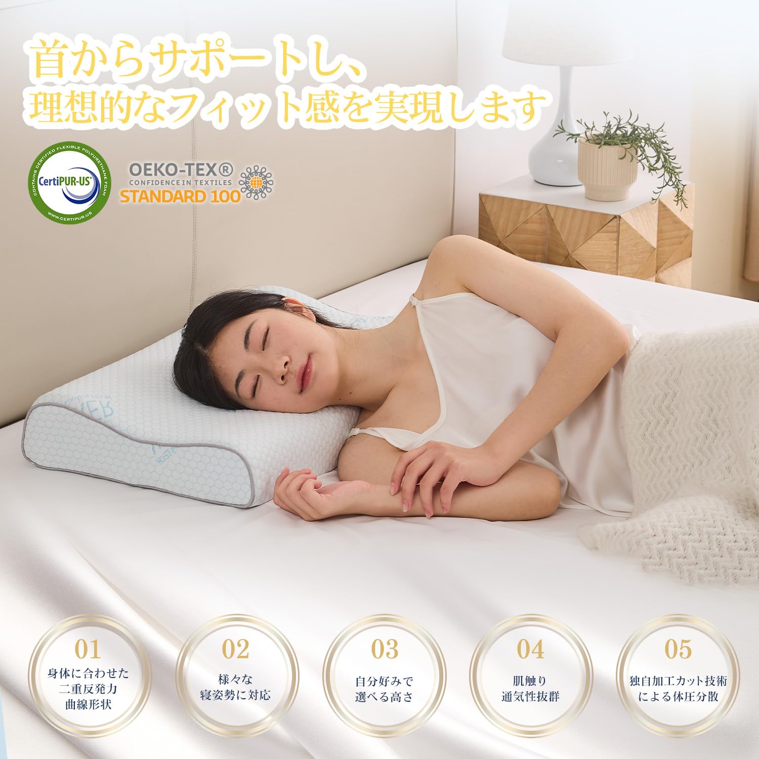 Amazon｜aicomri 頚椎枕 首が痛くならない 低反発枕 洗える 安眠枕