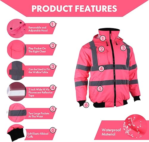 Miniatura 3 de FONIRRA Chaqueta de seguridad reflectante de alta visibilidad, ropa de trabajo, ANSI, impermeable, con forro acolchado, chaqueta ligera para mujeres