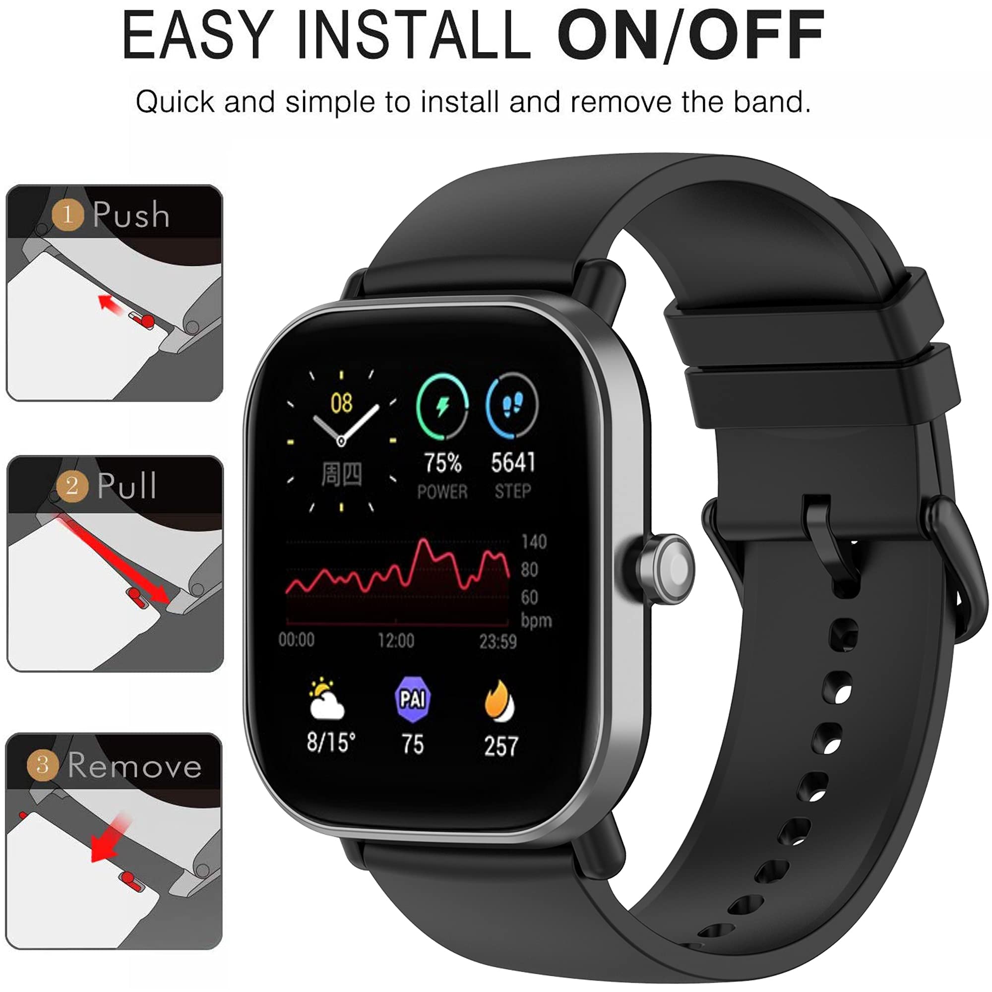 Bracelet pour Amazfit Bip 3/3 Pro/U Pro/S Lite/S/U, bracelet de rechange en silicone souple pour Amazfit GTS 4/4 Mini/2/2e/2 Mini