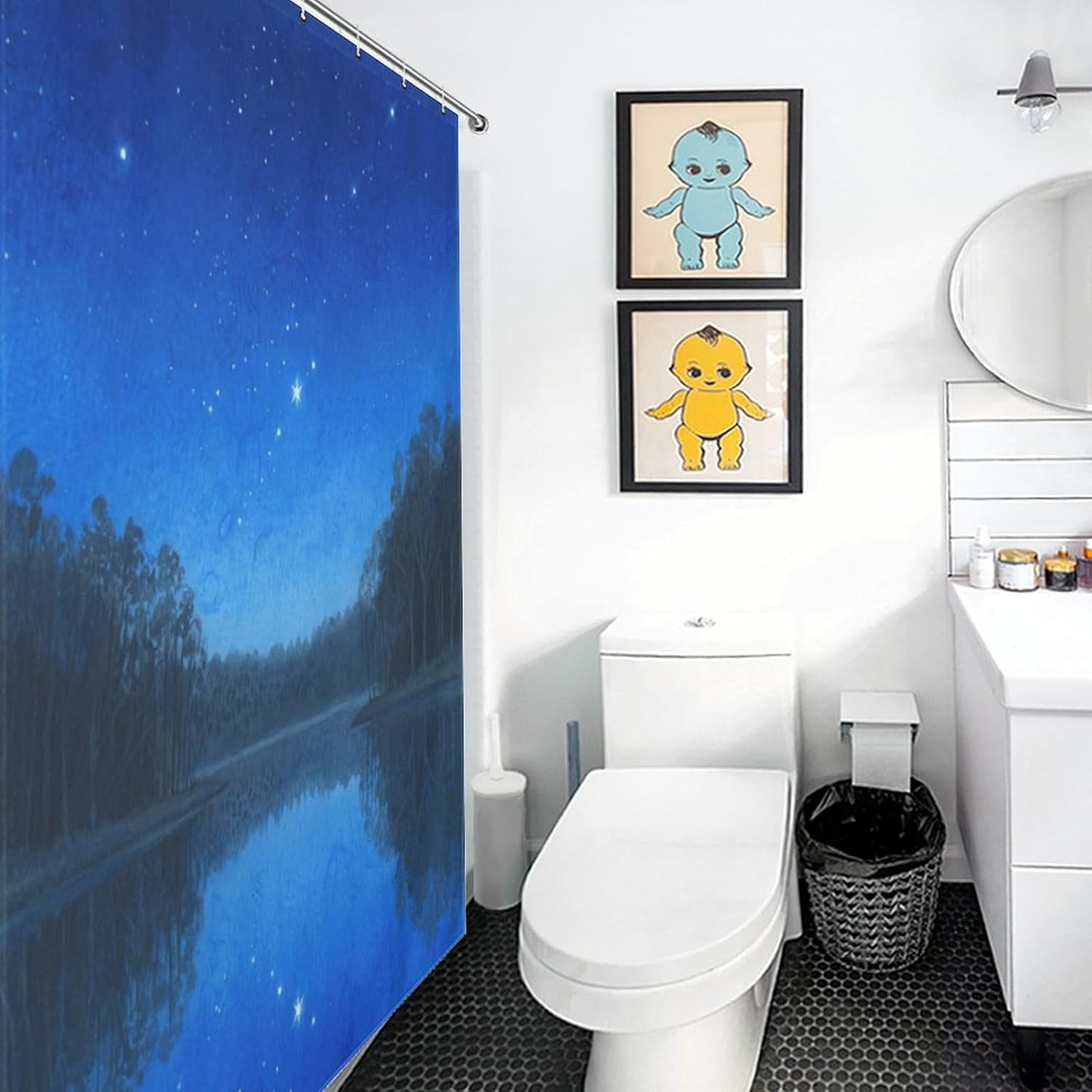 Shower Curtains Fabric Shower Curtain Liner Liner Showers Curtain Lake Under The Starry Sky Showers Curtin Opaque for Privacy Protection Water Splash Protection High Aesthetics