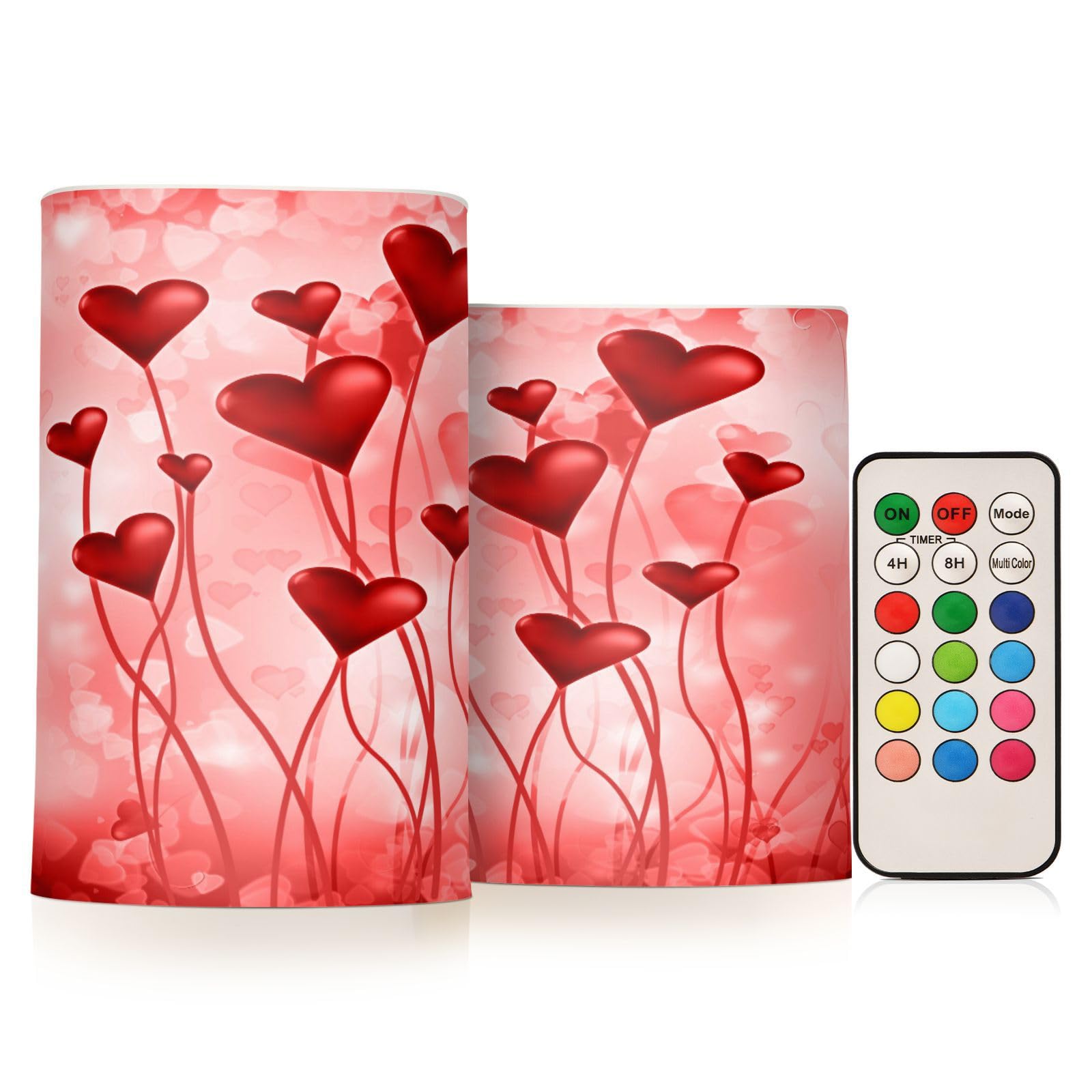 ALAZA Valentines Day Pink Hearts Flickering Flameless Candles Battery Operated with Remote Timer,Tea Light Candles LED Pillar Votive Candles Set of 2 for Outdoor Indoor Decorations