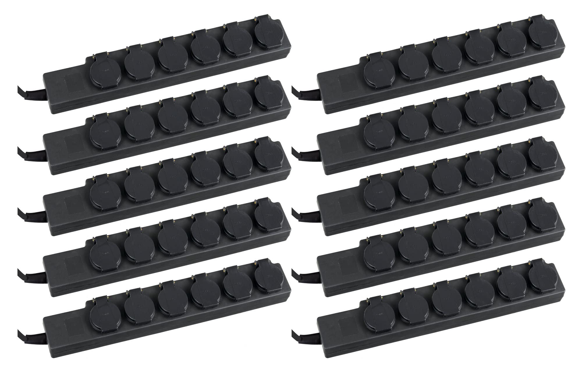 Stagecaptain PSO-6 BK 6-Fach Outdoor-Steckdosenleiste IP44 10x Set | Steckdosenverteiler mit 6 Steckdosen, Fremdkörper- und spritzwassergeschützt nach Schutzklasse IP44, 5 m / 3x 1, 5 mm²)
