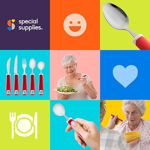 Miniatura 8 de Special Supplies Adaptive Utensils - Juego de 5 piezas sin peso, asas antideslizantes para temblores de manos, artritis, Parkinson o uso anciano,