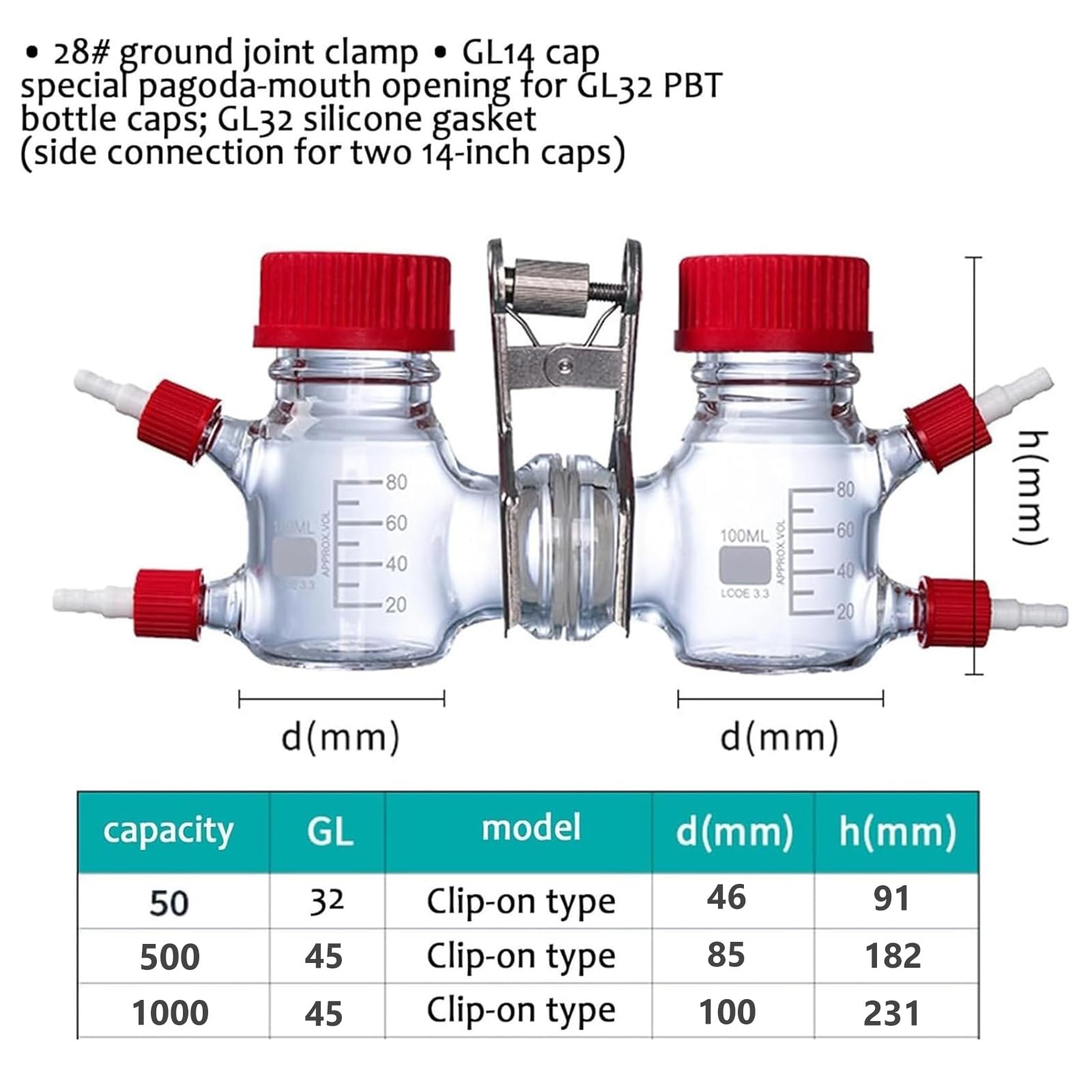 Ogniwa elektrolityczne typu H, dwuogniwowy reaktor ze szkła borokrzemowego o wysokiej czystości, dwa połączenia z bokiem 14 portów, 50 Ml* 2-1000 Ml*2 Opcjonalne, do eksperymentów z płynem