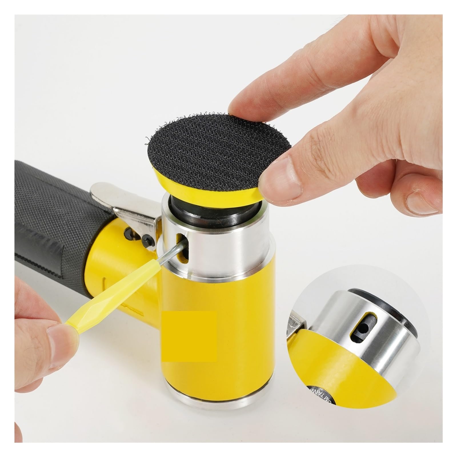 Polerka na mokro, Mini Orbital 2/3 "Szlifierka pneumatyczna Pneumatyczna polerka Szlifierka Bufor Dual Action Polerka oscylacyjna 80 szt. Zestaw papieru ściernego(HF-942)