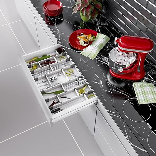 Miniatura 4 de Practical Comfort Organizador de cajones de aluminio para utensilios de cocina, cubiertos, juego de 9 divisores, tamaño mediano, versión mejorada