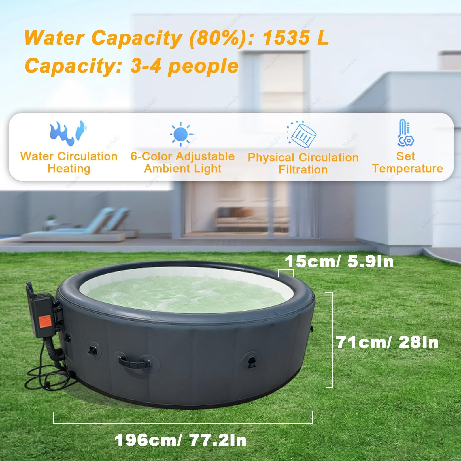 Vasca idromassaggio gonfiabile con copertura termica, gonfiaggio con un clic per massaggio lenitivo e relax in giardino