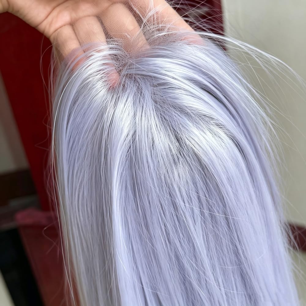 Haarpflege Frauen Gerade Natürliche Silber Lila Perücke 13 * 4 Spitze Vorne Für Cosplay