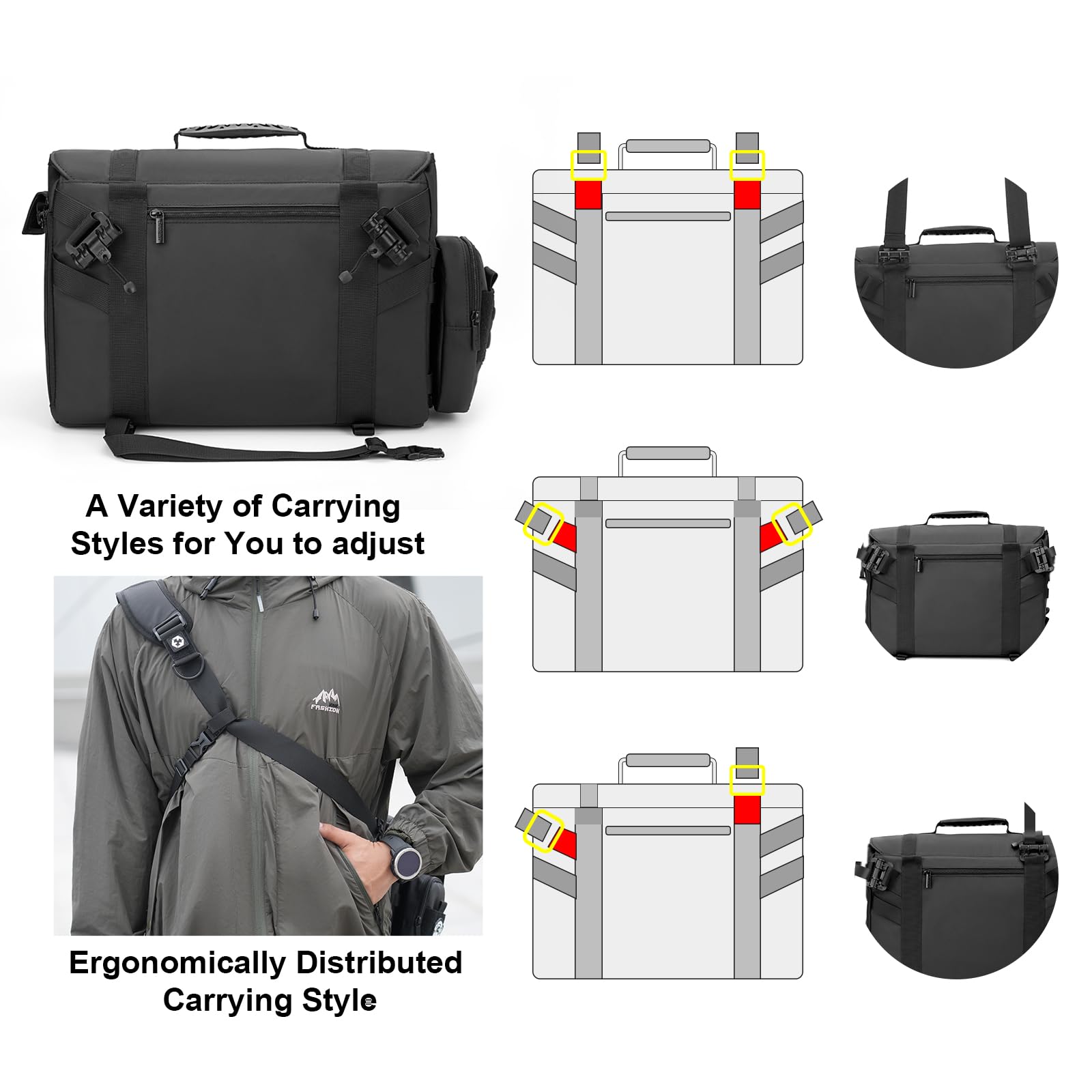 Cwatcun Bolsa táctica grande para cámara, funda cruzada impermeable con soporte para trípode y bolsas