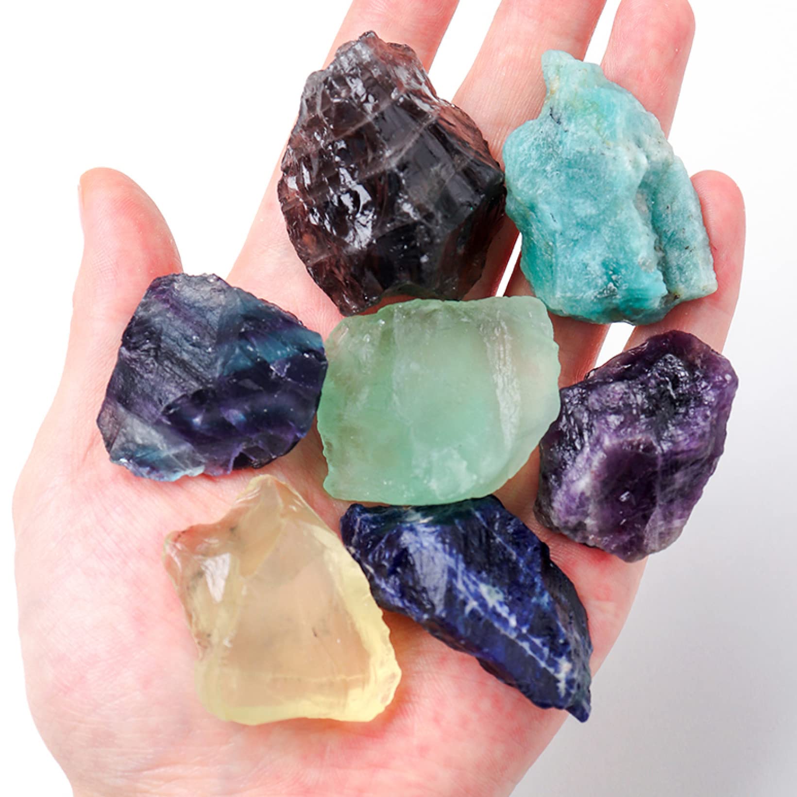 Piedras y Cristales Natural Piedras Preciosas Amatista Fluorita Juego de Piedras en Bruto Curación Cristal Energía Torre de selenita Colección de brujería Caja de Regalo Inicio Colecciones