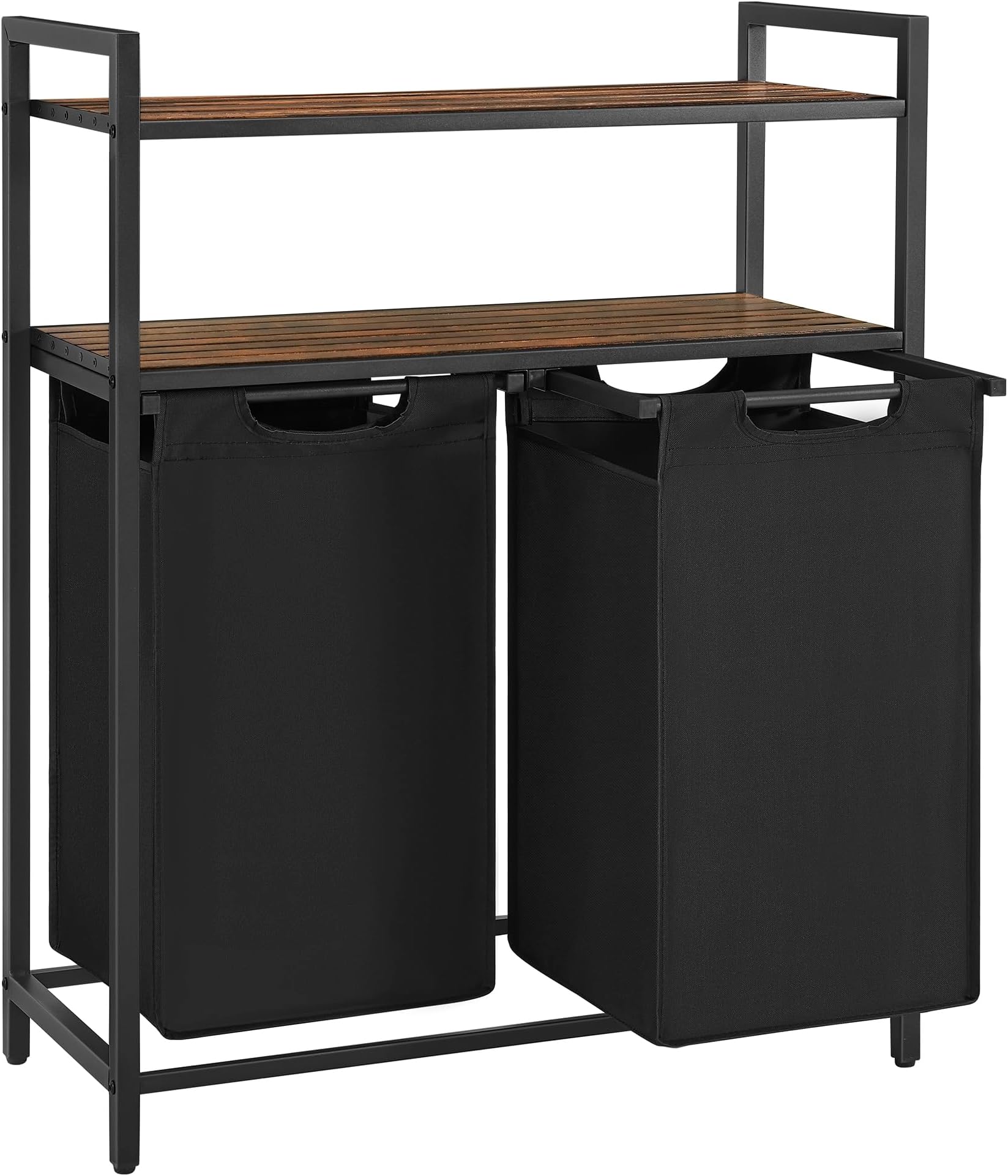 VASAGLE Laundry Basket, Laundry Hamper, Laundry Sorter with 2 Pull-Out and Removable Bags, 2 Shelves, 46L Capacity per Bag, for Laundry Room, Rustic Brown and Black BLH211B01