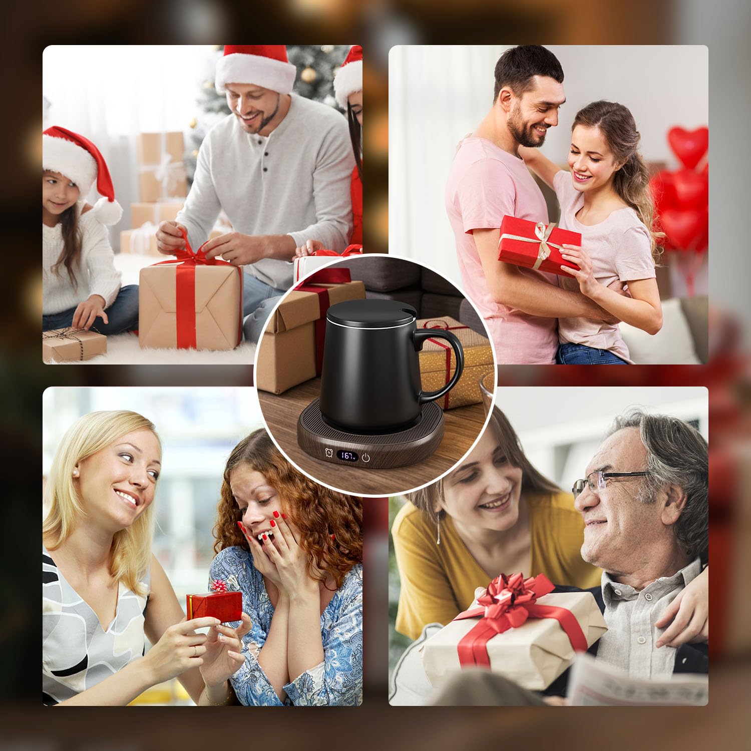 Juego de calentador de tazas de café y tazas para escritorio, calentador eléctrico inteligente de apagado automático para oficina y hogar, 4 ajustes de temperatura, taza de calefacción de café