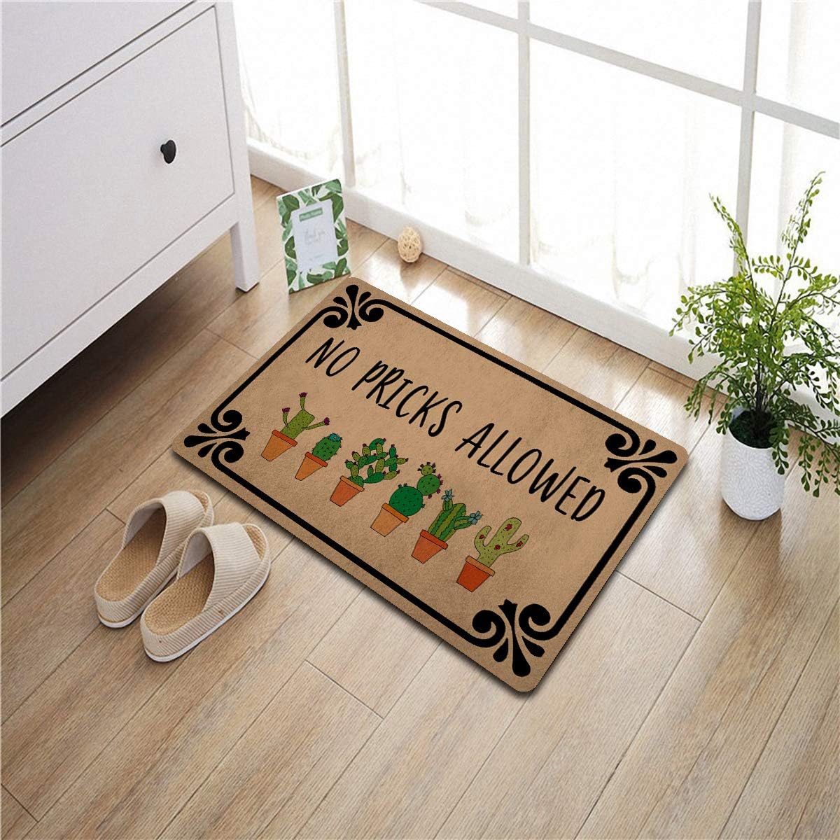 Z plus Welcome Mats 30"(L) x 18"(W) Personalized Funny Door Mats for Entrance Way/Kitchen Rugs and Mats/Front Door Mats Anti-Slip Rugs (No Pricks Allowed Cute Cactus)