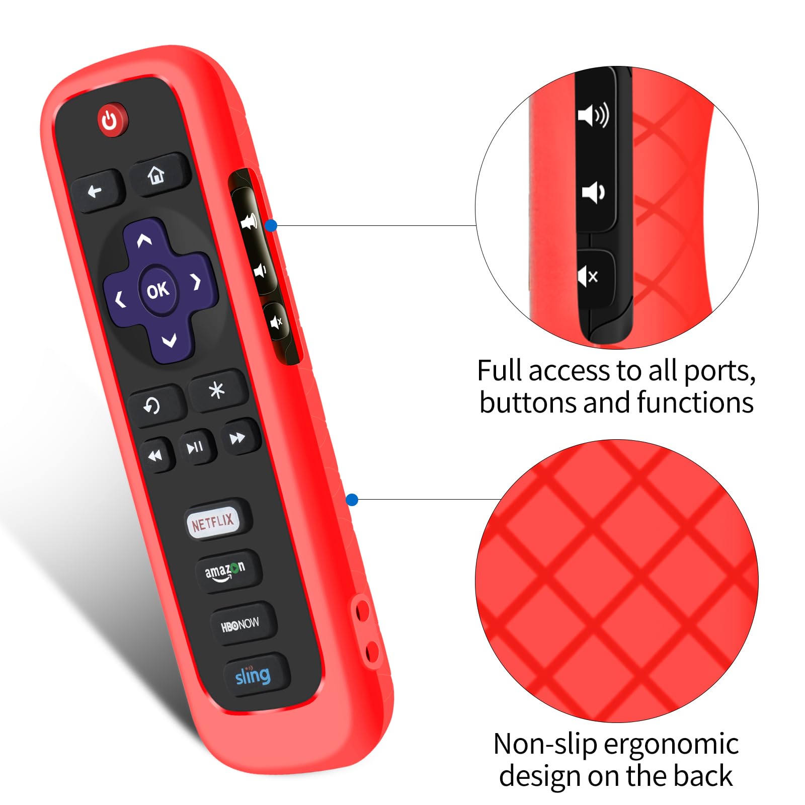 Custodia a distanza per Roku, Cover batteria per TCL Roku Smart TV Steaming Stick Remote, Roku TV Remote Cover Silicone Controller Protettivo Custodia Universale Pelle Rosso