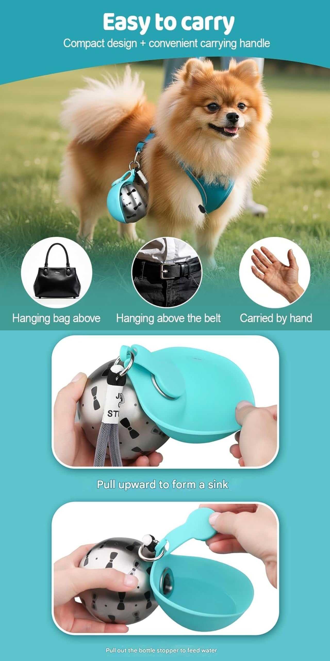Borraccia Cane, Bottiglia Portatile (285 Ml), Per Cani E Gatti, Distributore D'Acqua Anti-Goccia Con Ciotola Pieghevole In Silicone, Ideale Per Passeggiate Ed Escursioni All'Aperto (blu e rosa(2PCS))