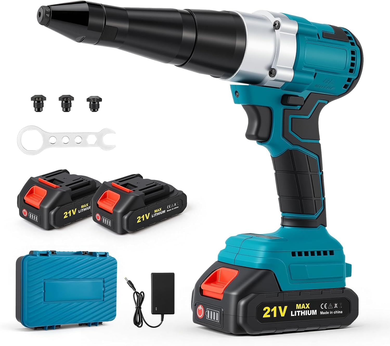 Akku Nietzange Kompatibel mit Makita 18V 21V– 2×2000-mAh-Akkus, automatische Blindnietzange für 2,4–5,0 mm Nieten