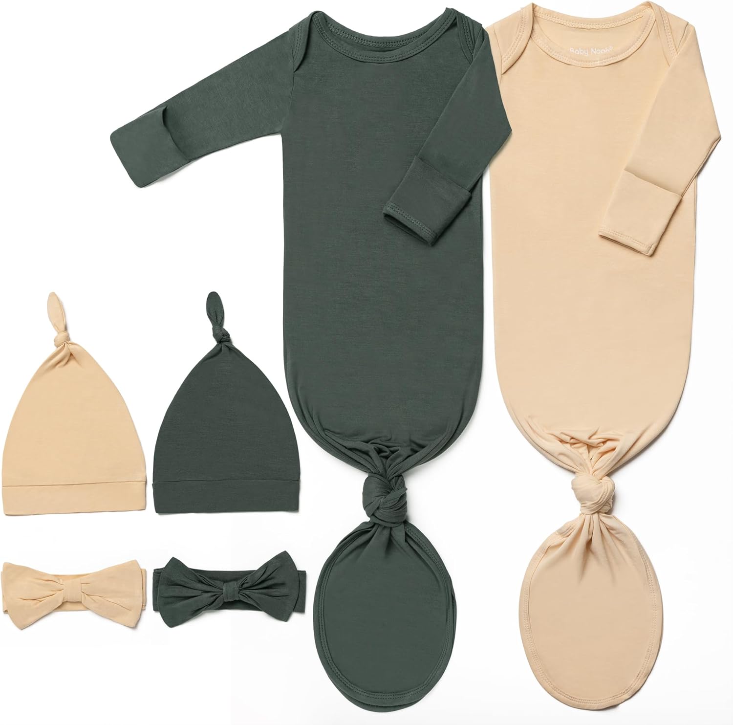 Newborn Baby Knotted Gown, Ultra-Soft Infant Sleeper Coming Home Outfit with Hat, Bowknot (2 Packs)