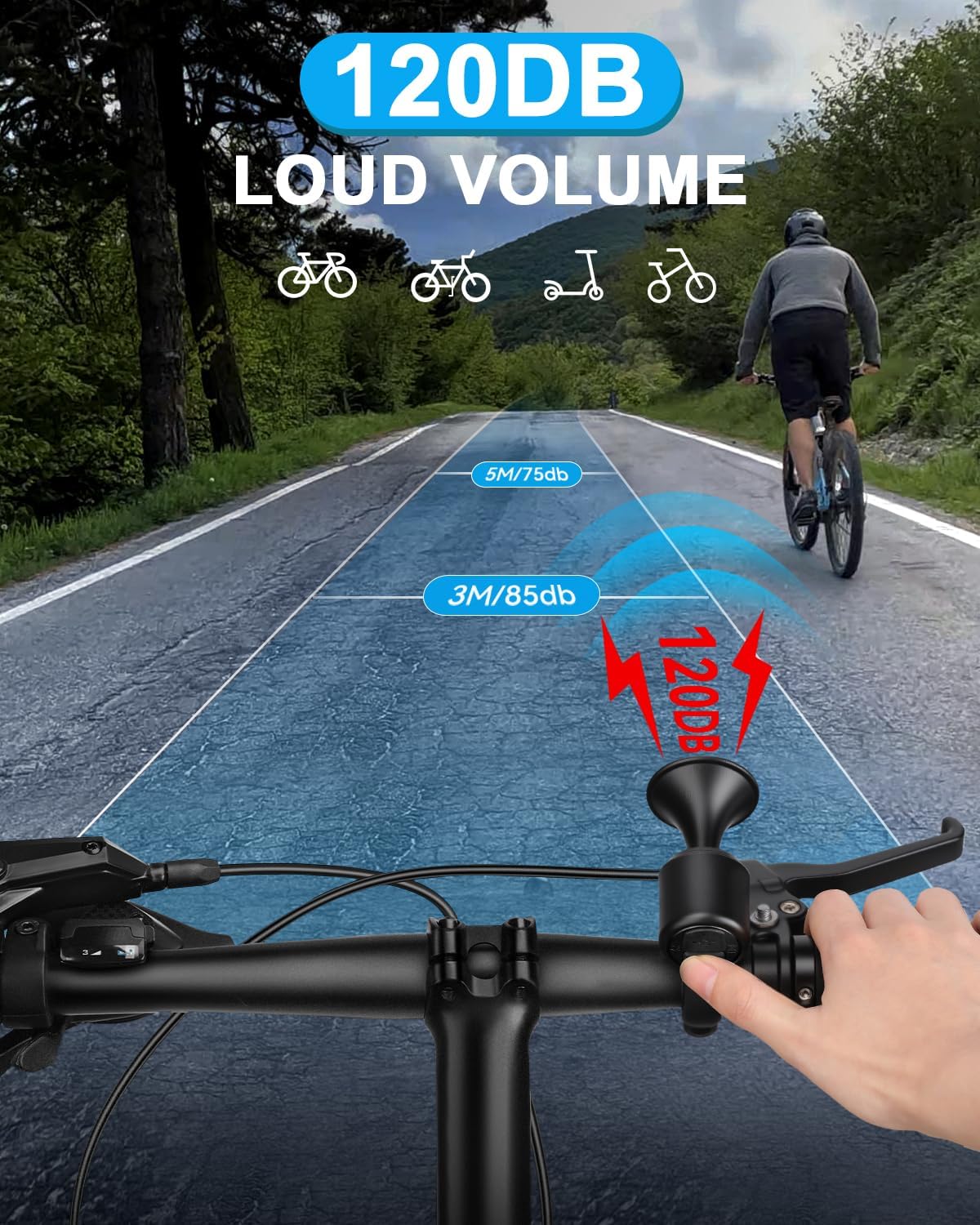 Clacson per bicicletta da 120 dB, con antifurto, clacson elettrico con telecomando wireless USB-C ricaricabile e montaggio a sospensione, campanello per bici per adulti e bambini, scooter