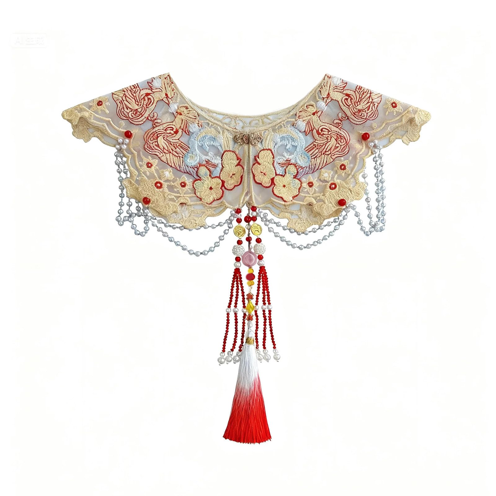 MICFENY Floral Tasseled Collar Yunjian Accessory Embroidered Collar Oriental Ancient Art Traditional Flower Shawl Lapel