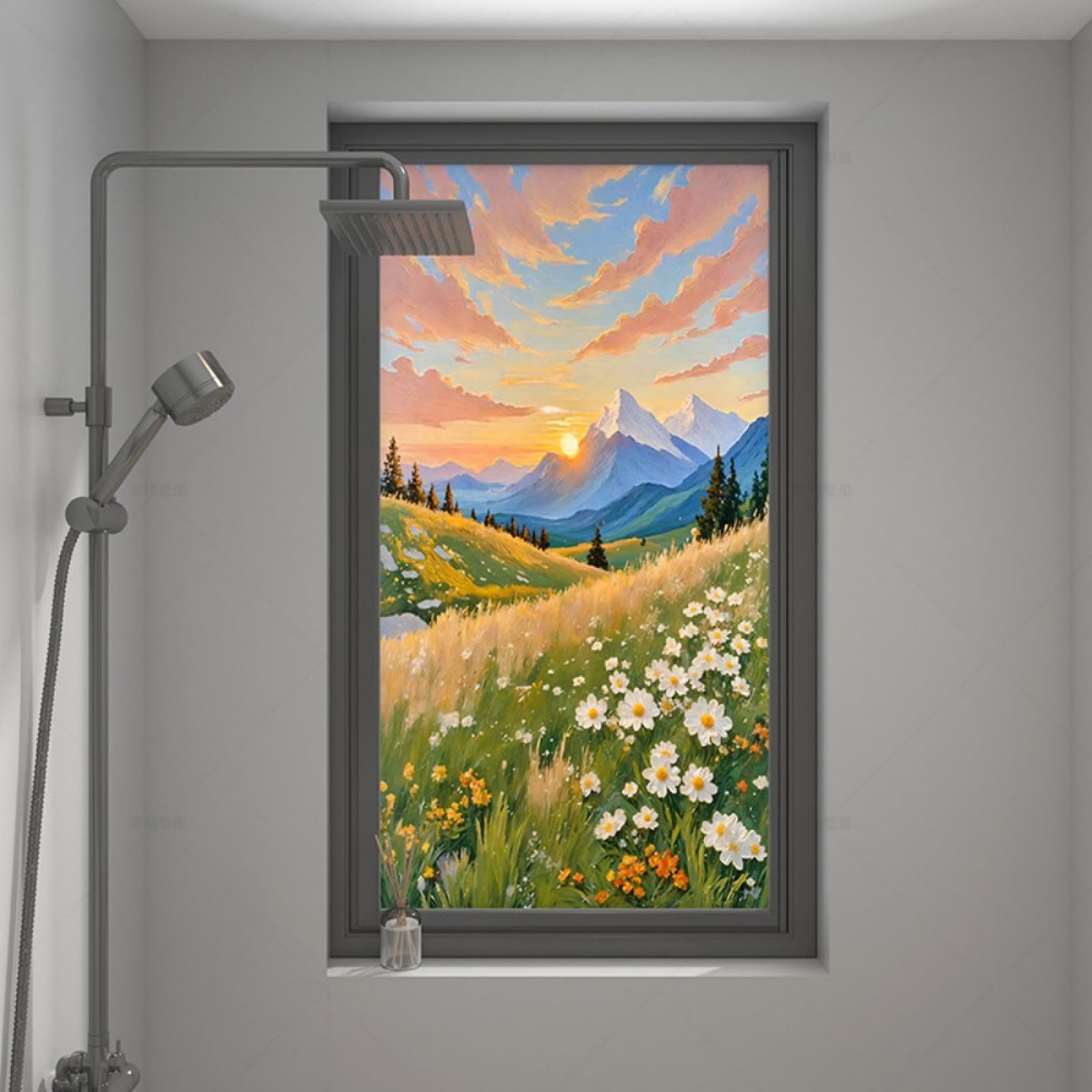 Vinilo Adhesivo Cristal Opaco Paisaje Colorido Vinilos para Cristales Privacidad Estatico Anti UV Reutilizable para Oficina Dormitorio Sala de Estar Vinilo para Ventanas