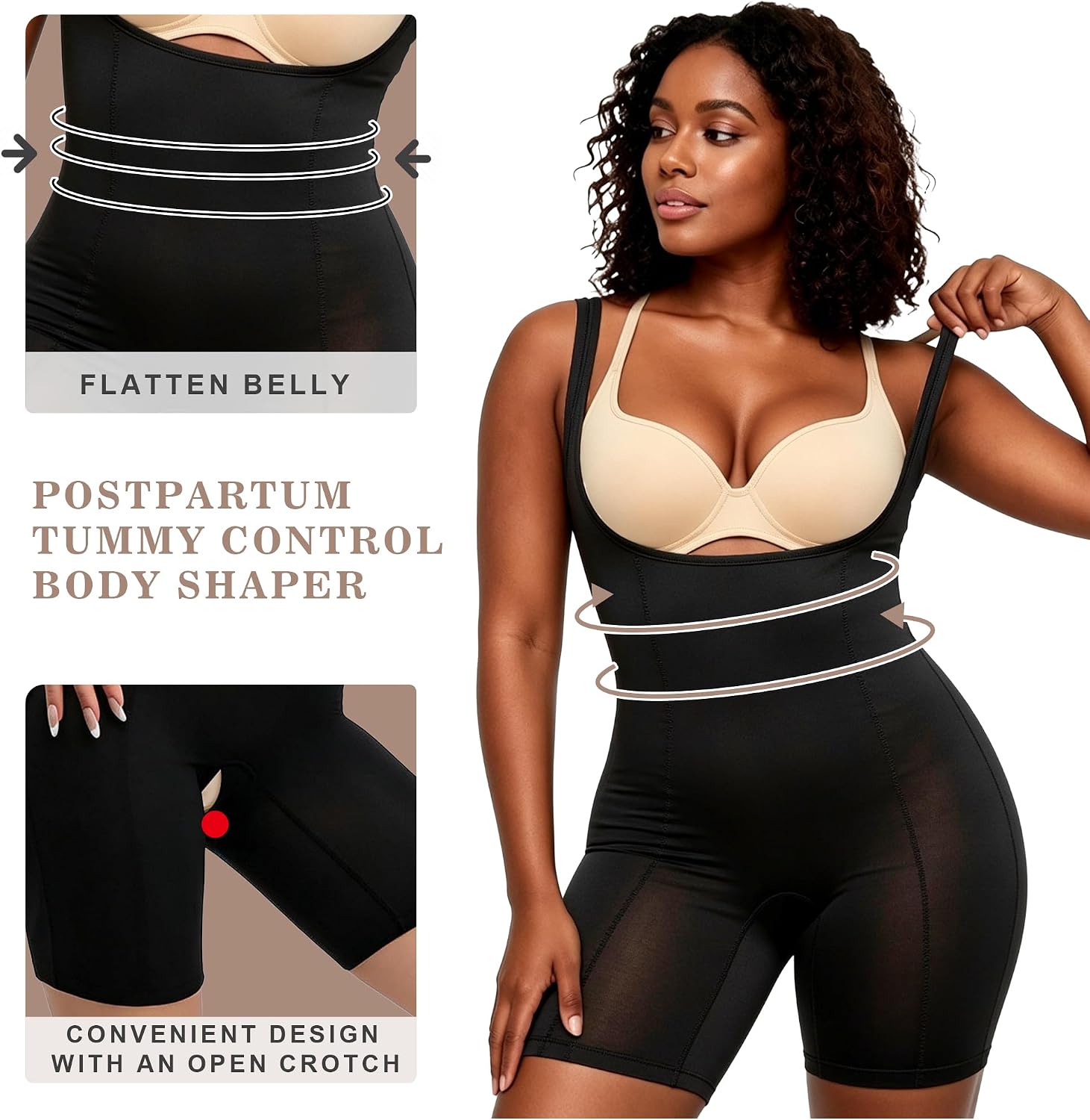 Body Slimming Shapewear for Women Fajas Colombianas Firm Control Open Bust Shapewear Black and Beige
