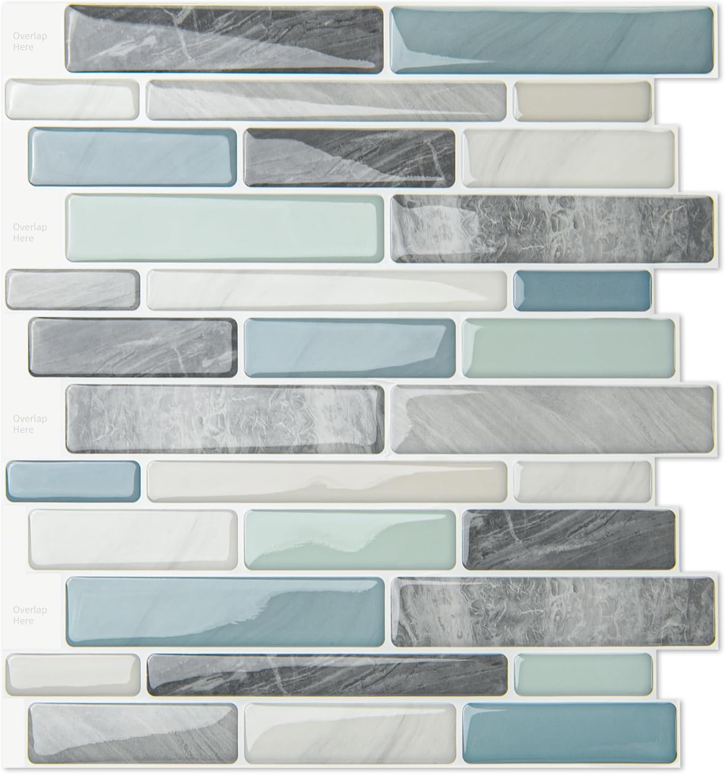 10-Sheet Peel and Stick Backsplash Tile for Kitchen, Back Splash Stick On Tiles for Kitchen Wall (Grey and Blue)