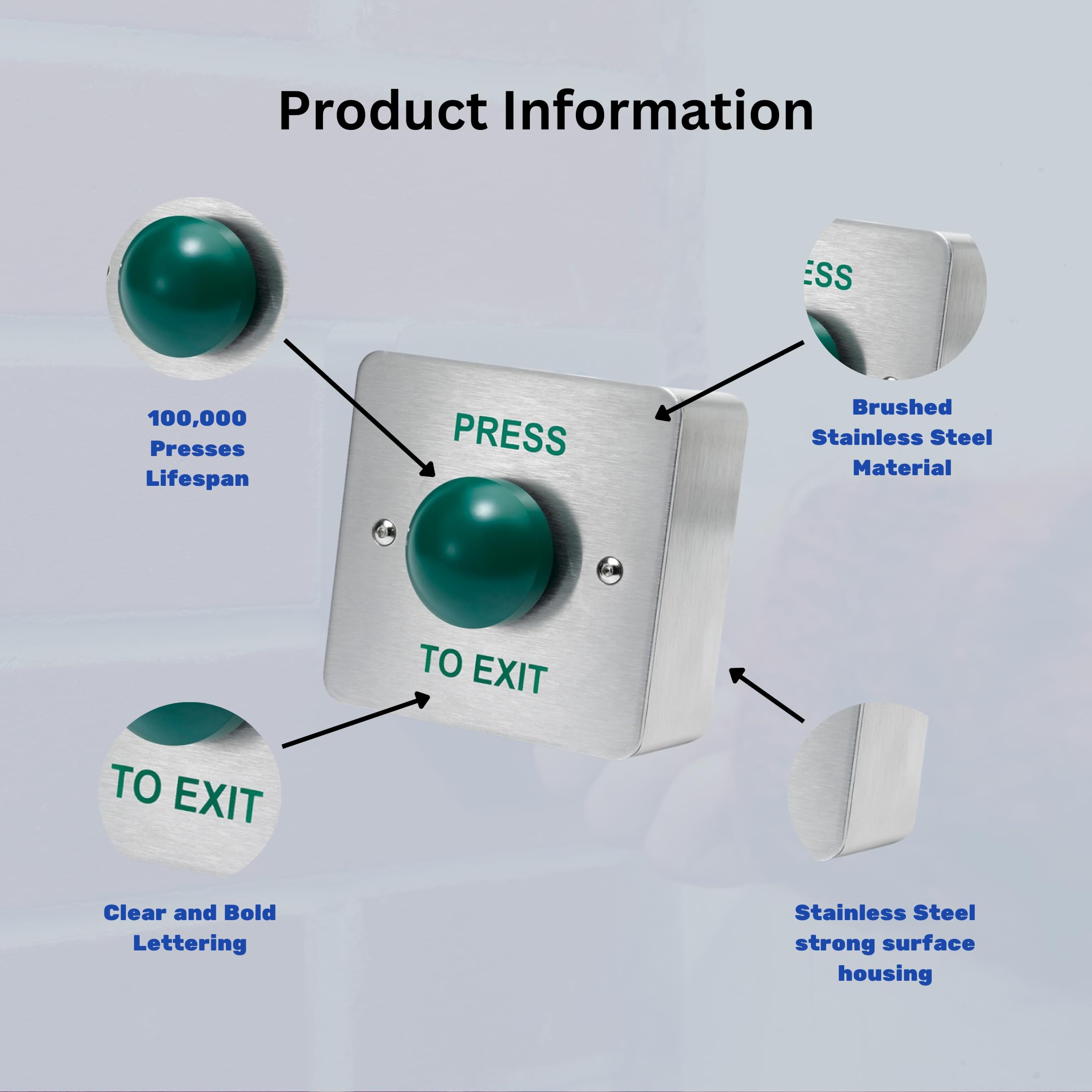 Combined Green Dome Press to Exit Button and Emergency Door Release with  Resettable Plastic Window