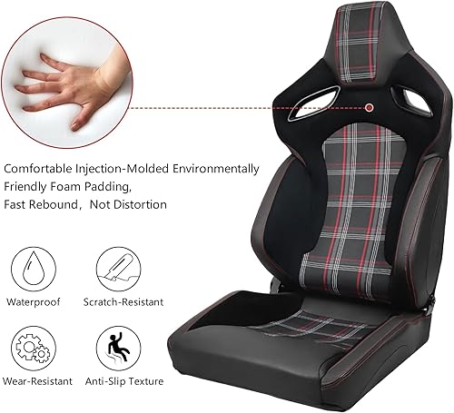 Miniatura 2 de IKON MOTORSPORTS Asientos universales de carreras para combinar con deslizadores duales piel sintética marrón reclinable izquierda derecha